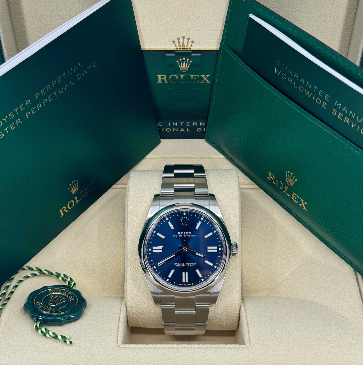 Pre-owned Rolex Oyster Perpetual 41mm, Stainless Steel, Blue, Ref# 124300-0003, dated 2024