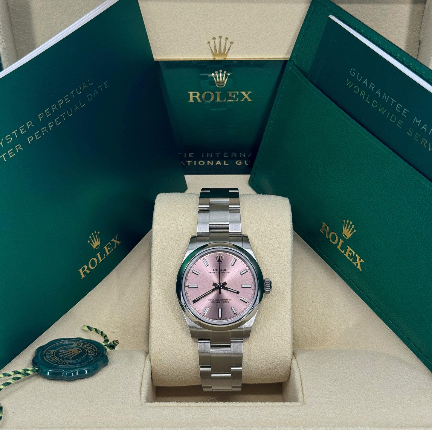 Pre-owned Rolex Oyster Perpetual 31mm, Stainless Steel, Pink, Ref# 277200-0004, dated 2023