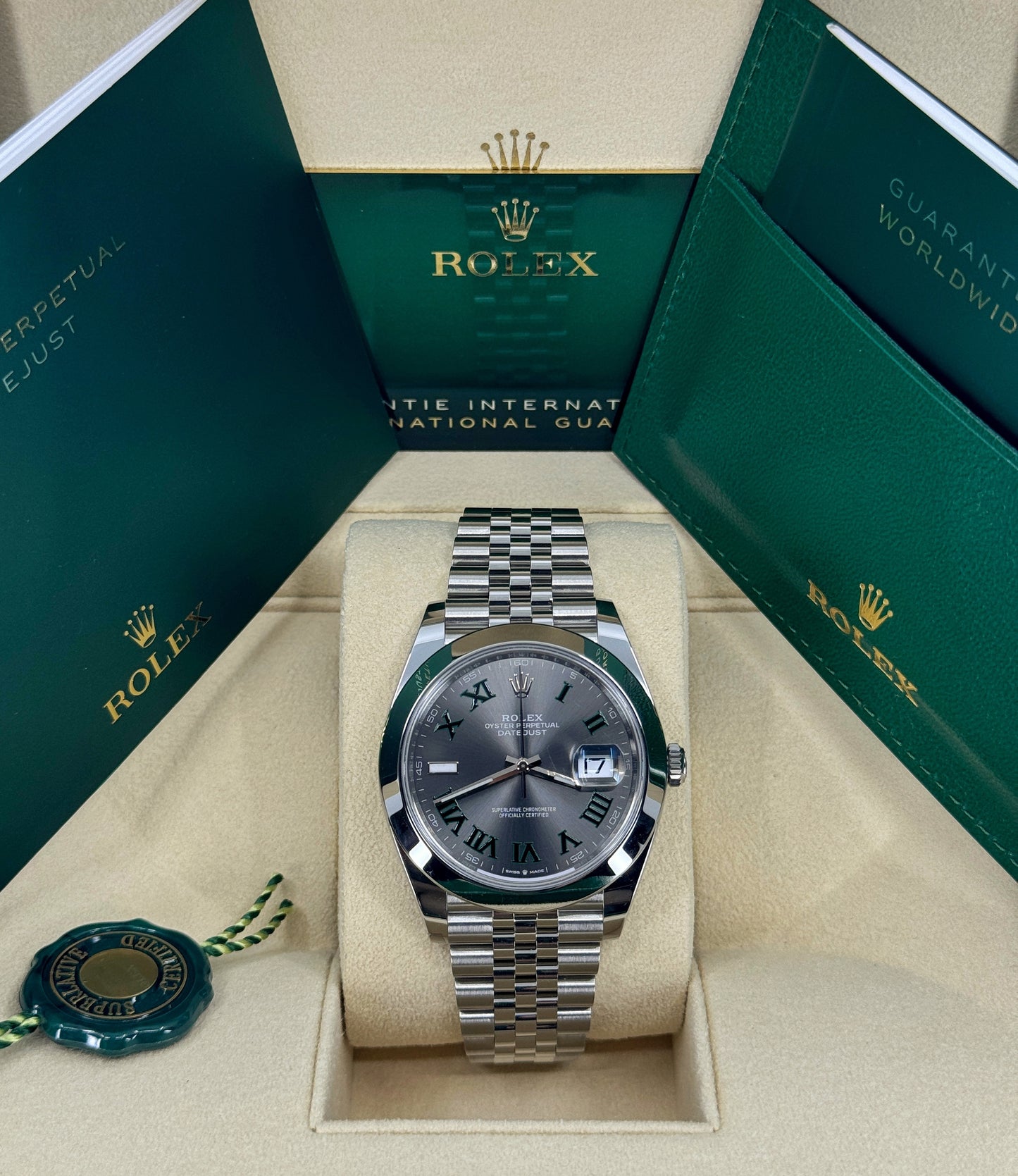 Pre-owned Rolex Datejust 41mm, Stainless Steel, Wimbledon, Slate, Jubilee, Ref# 126300-0014, dated 2024