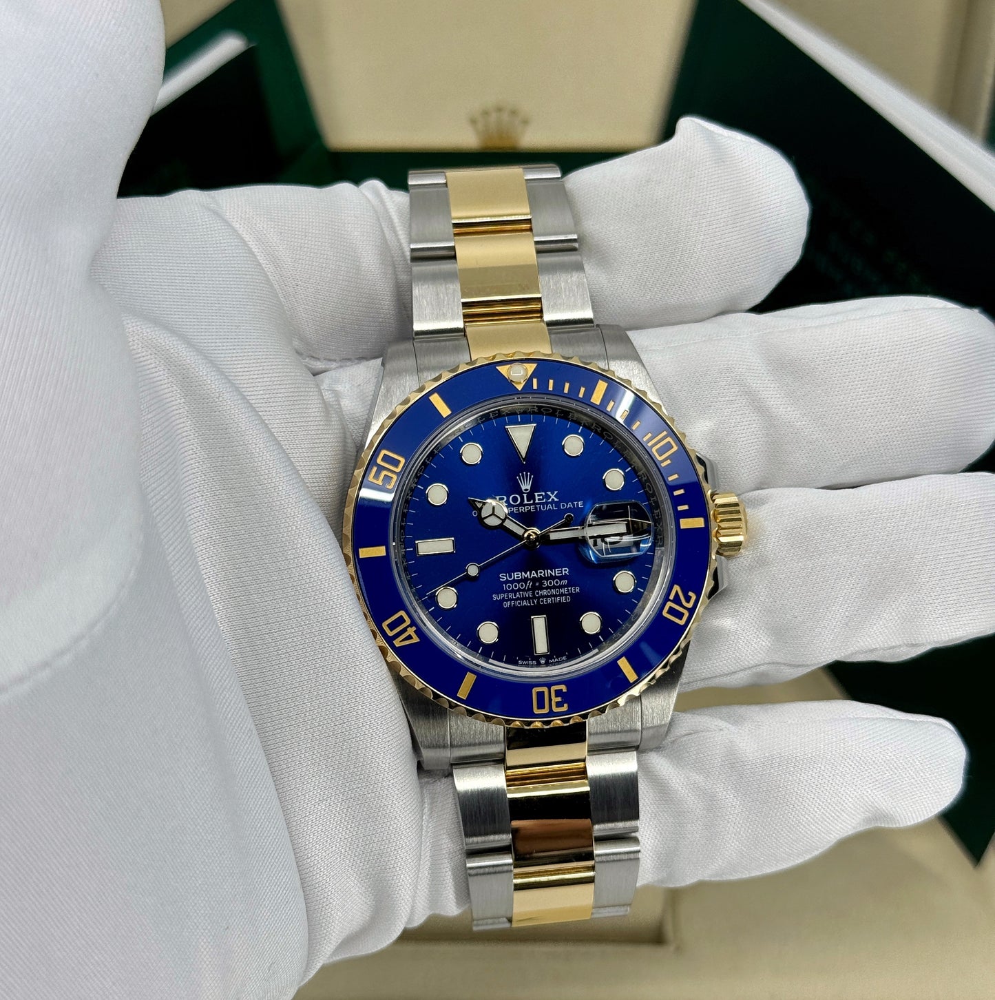 Rolex Submariner 41mm, Date, 18k YG & Stainless Steel, Blue, Ref# 126613LB, dated 2025