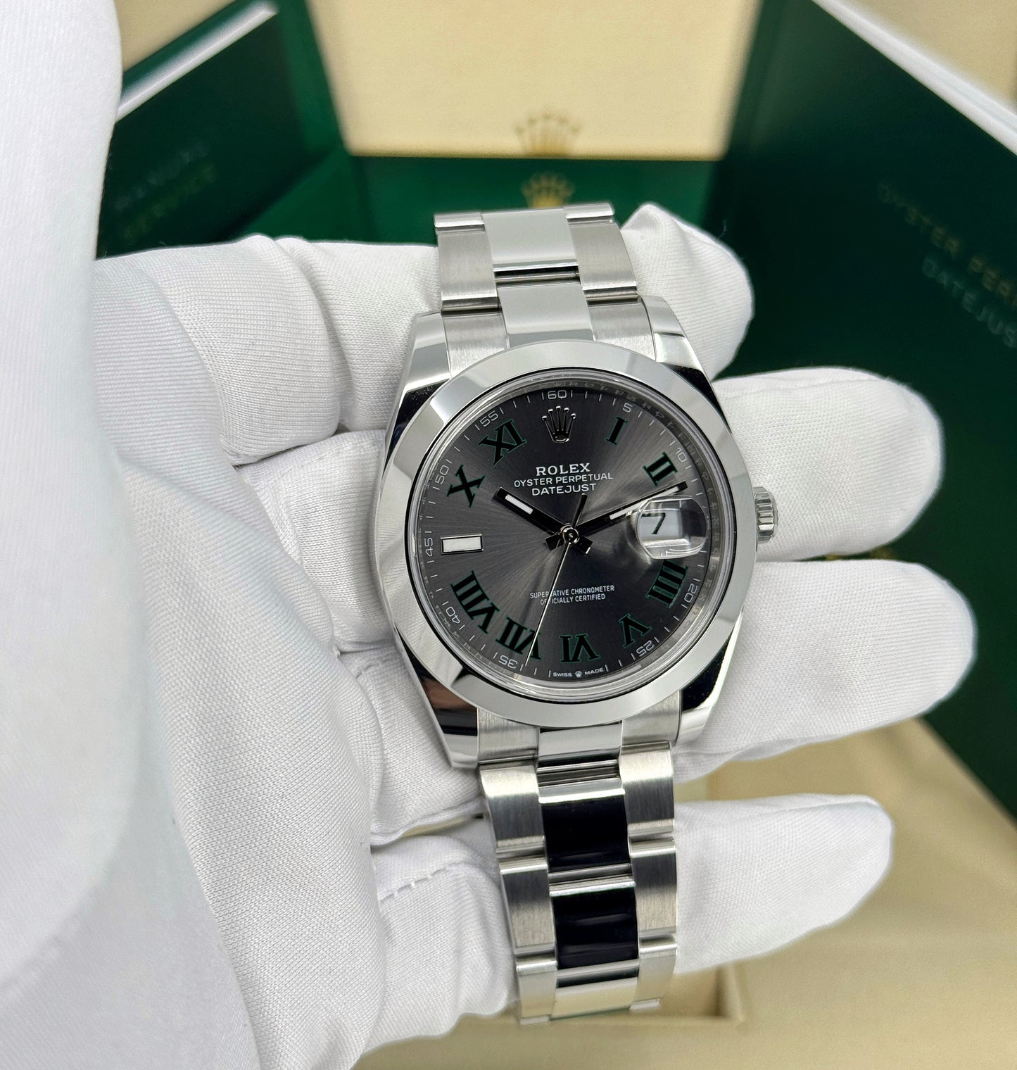 Rolex Datejust 41mm, Stainless Steel, Wimbledon, Slate, Oyster, Ref# 126300-0013, dated 2025