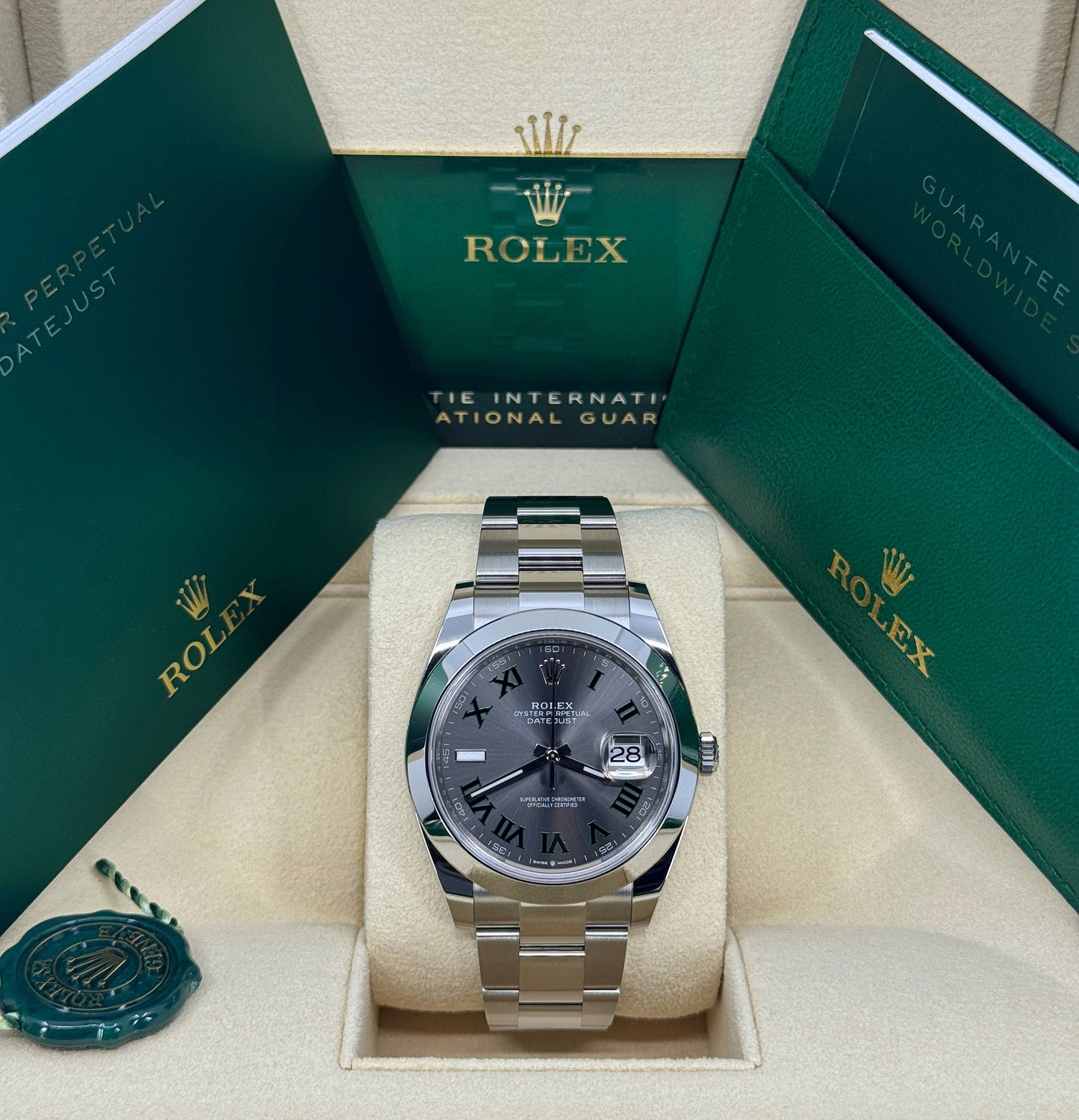 Pre-owned Rolex Datejust 41mm, Stainless Steel, Wimbledon, Slate, Oyster, Ref# 126300-0013, dated 2024