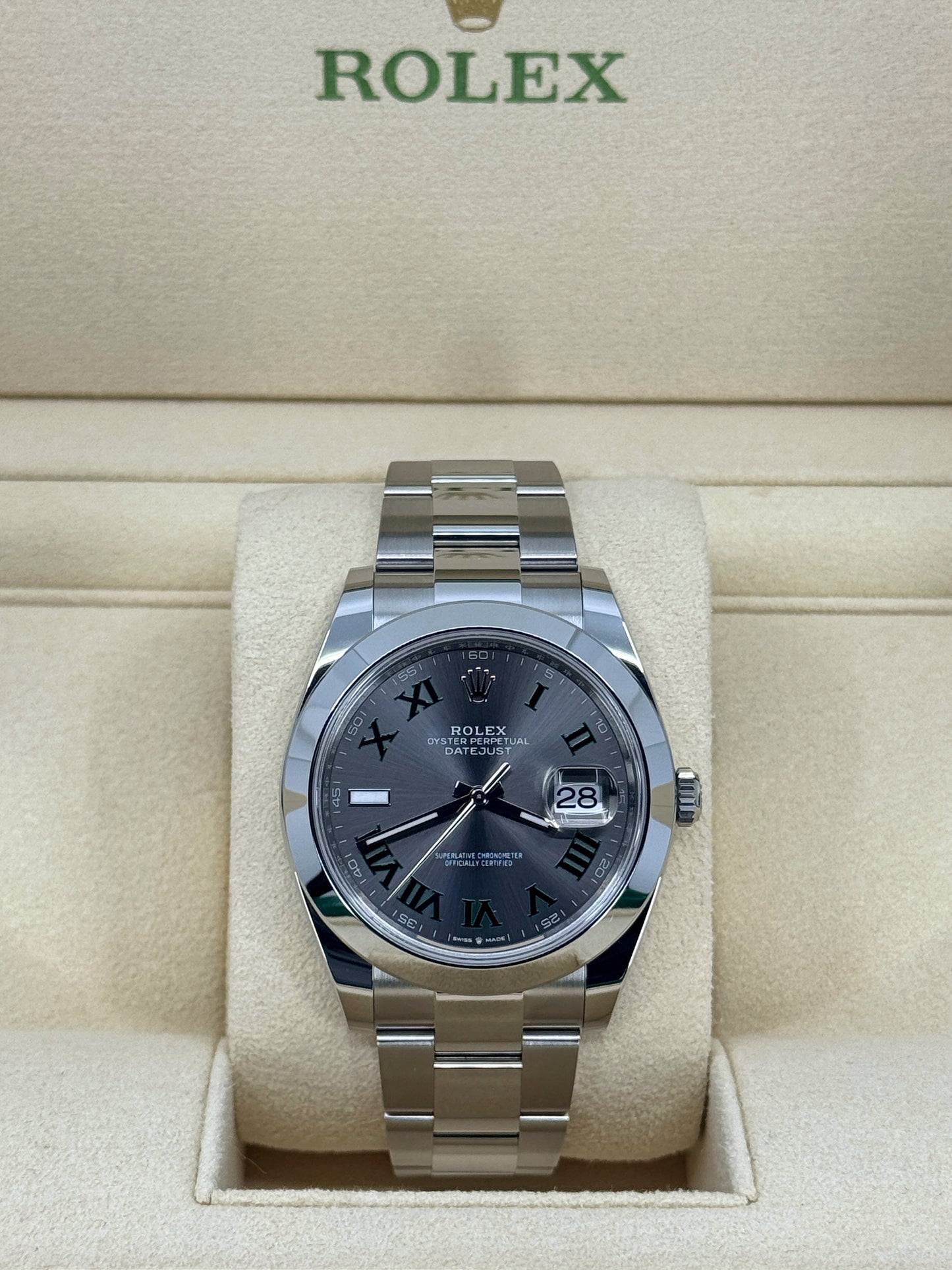 Pre-owned Rolex Datejust 41mm, Stainless Steel, Wimbledon, Slate, Oyster, Ref# 126300-0013, dated 2024