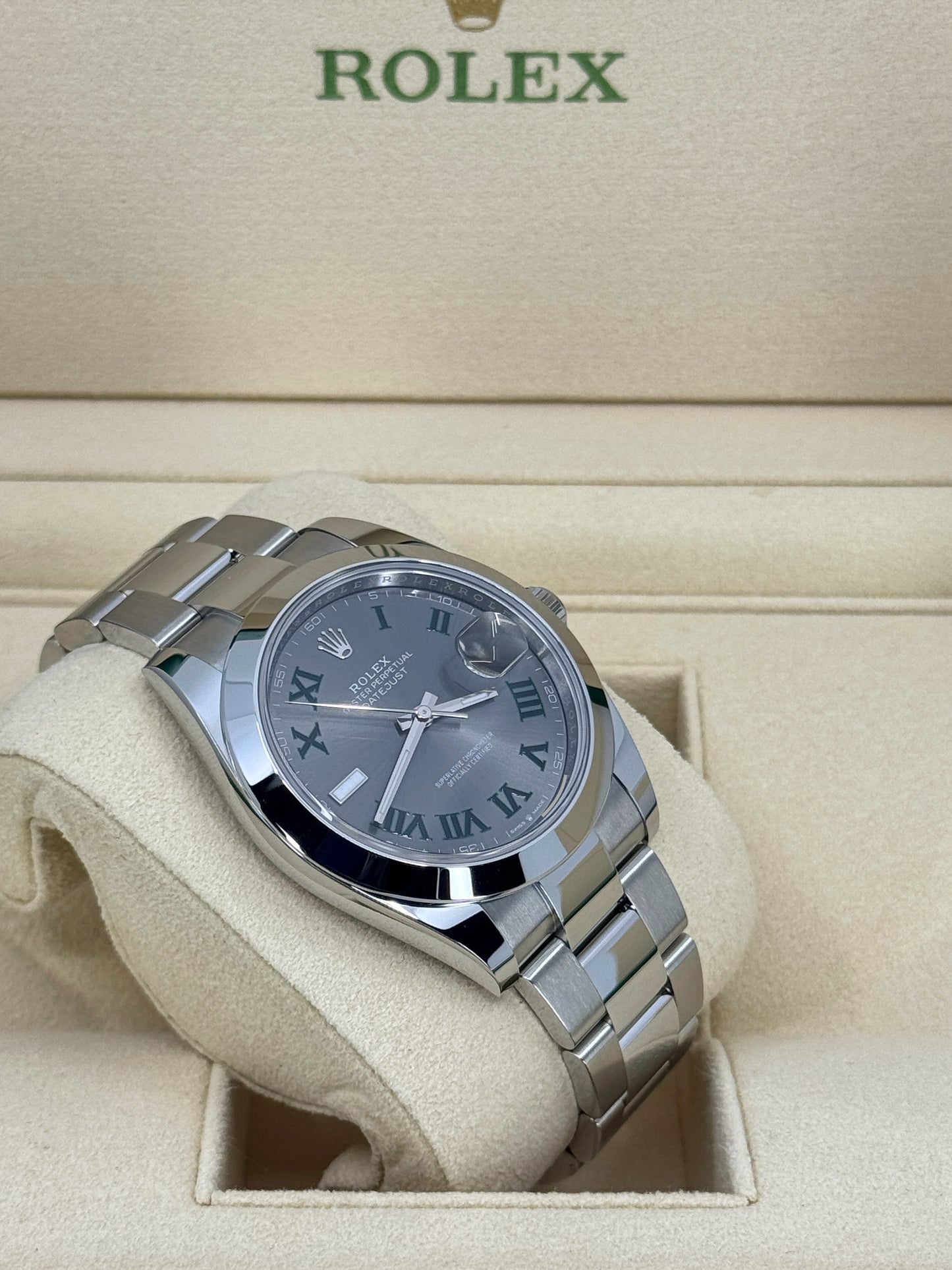 Pre-owned Rolex Datejust 41mm, Stainless Steel, Wimbledon, Slate, Oyster, Ref# 126300-0013, dated 2024