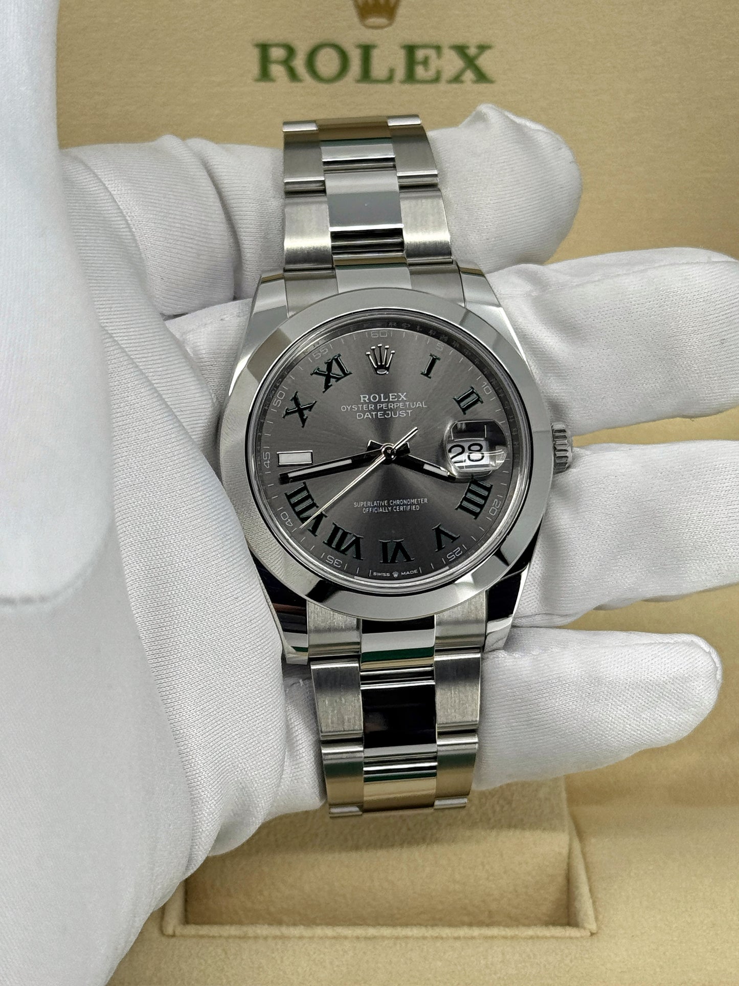 Pre-owned Rolex Datejust 41mm, Stainless Steel, Wimbledon, Slate, Oyster, Ref# 126300-0013, dated 2024