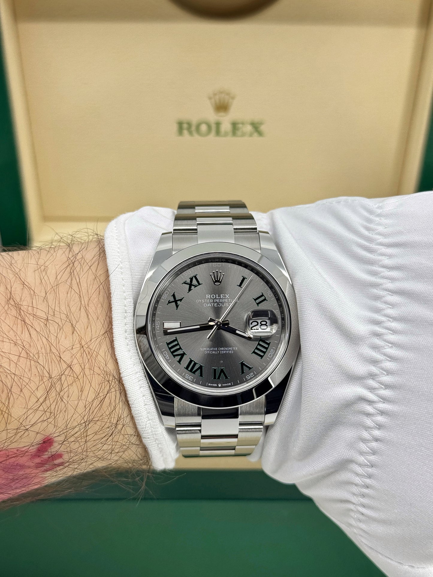 Pre-owned Rolex Datejust 41mm, Stainless Steel, Wimbledon, Slate, Oyster, Ref# 126300-0013, dated 2024