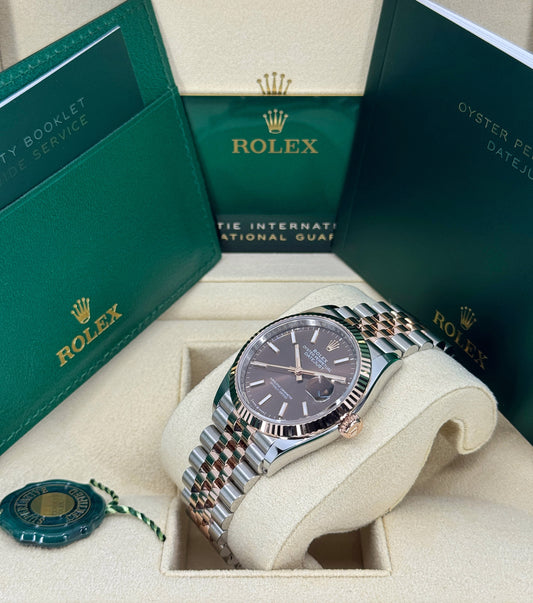 Rolex Datejust 36mm, 18k RG & Stainless Steel, Chocolate, Jubilee, Ref# 126231-0043, dated 2025