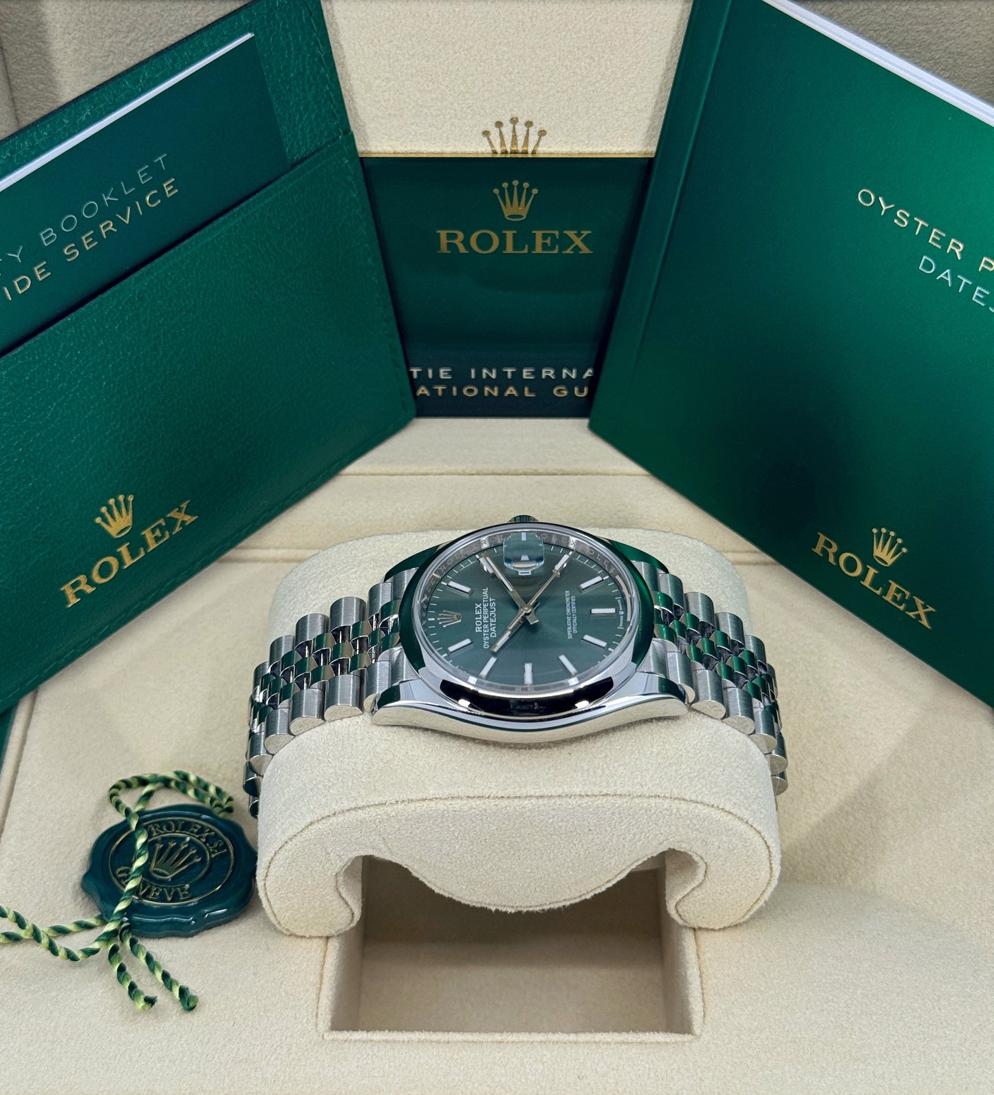 Rolex Datejust 36mm, Stainless Steel, Green, Jubilee, Ref# 126200-0023, dated 2025