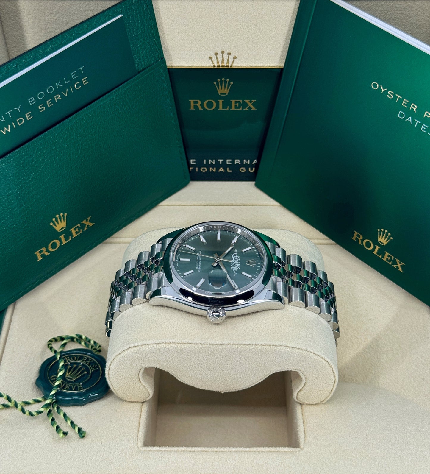 Rolex Datejust 36mm, Stainless Steel, Green, Jubilee, Ref# 126200-0023, dated 2025