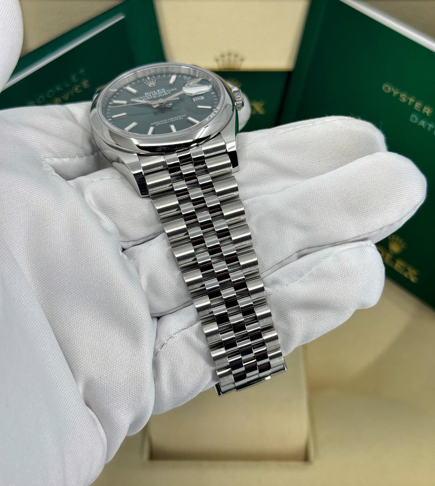 Rolex Datejust 36mm, Stainless Steel, Green, Jubilee, Ref# 126200-0023, dated 2025