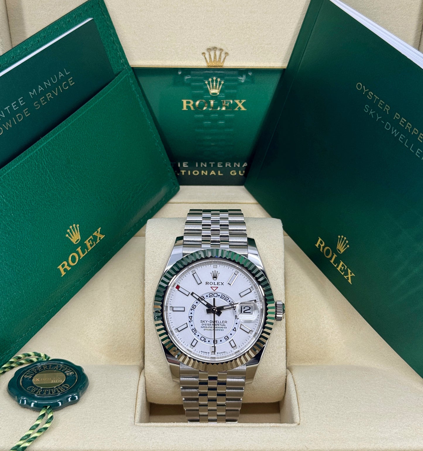 Rolex Sky-Dweller 42mm, 18k WG & Stainless Steel, White, Jubilee, Ref# 336934-0004, dated 2025