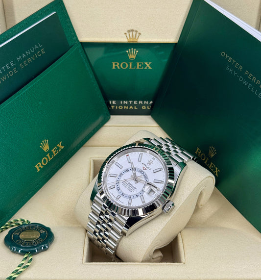 Rolex Sky-Dweller 42mm, 18k WG & Stainless Steel, White, Jubilee, Ref# 336934-0004, dated 2025