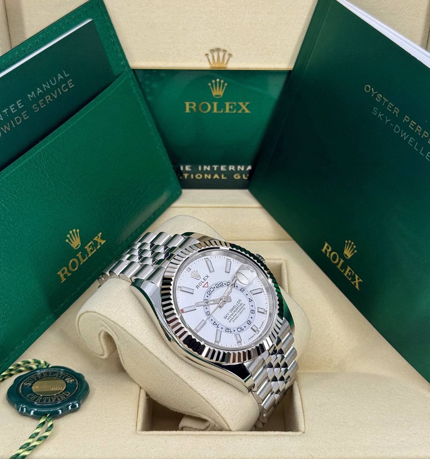 Rolex Sky-Dweller 42mm, 18k WG & Stainless Steel, White, Jubilee, Ref# 336934-0004, dated 2025
