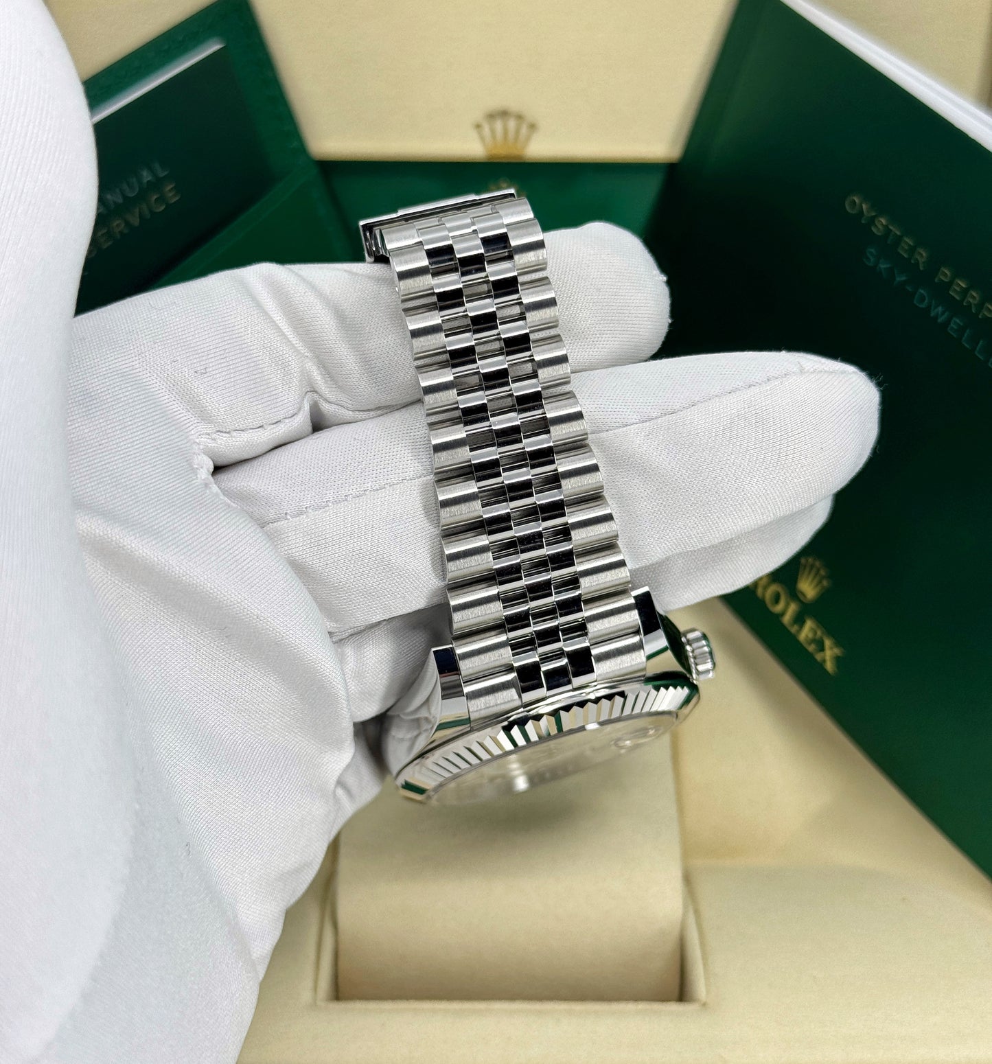 Rolex Sky-Dweller 42mm, 18k WG & Stainless Steel, White, Jubilee, Ref# 336934-0004, dated 2025