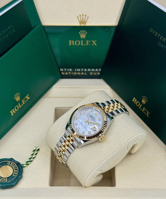 Rolex Lady-Datejust 28mm, 18k YG & Stainless Steel, Mother of Pearl Diamond, Jubilee, Ref# 279173-0013, dated 2026
