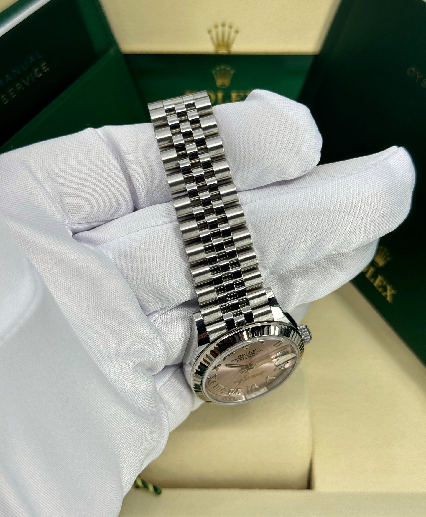 Rolex Datejust 31mm, Stainless Steel, Pink Roman, Jubilee, Ref# 278274-0020, dated 2025