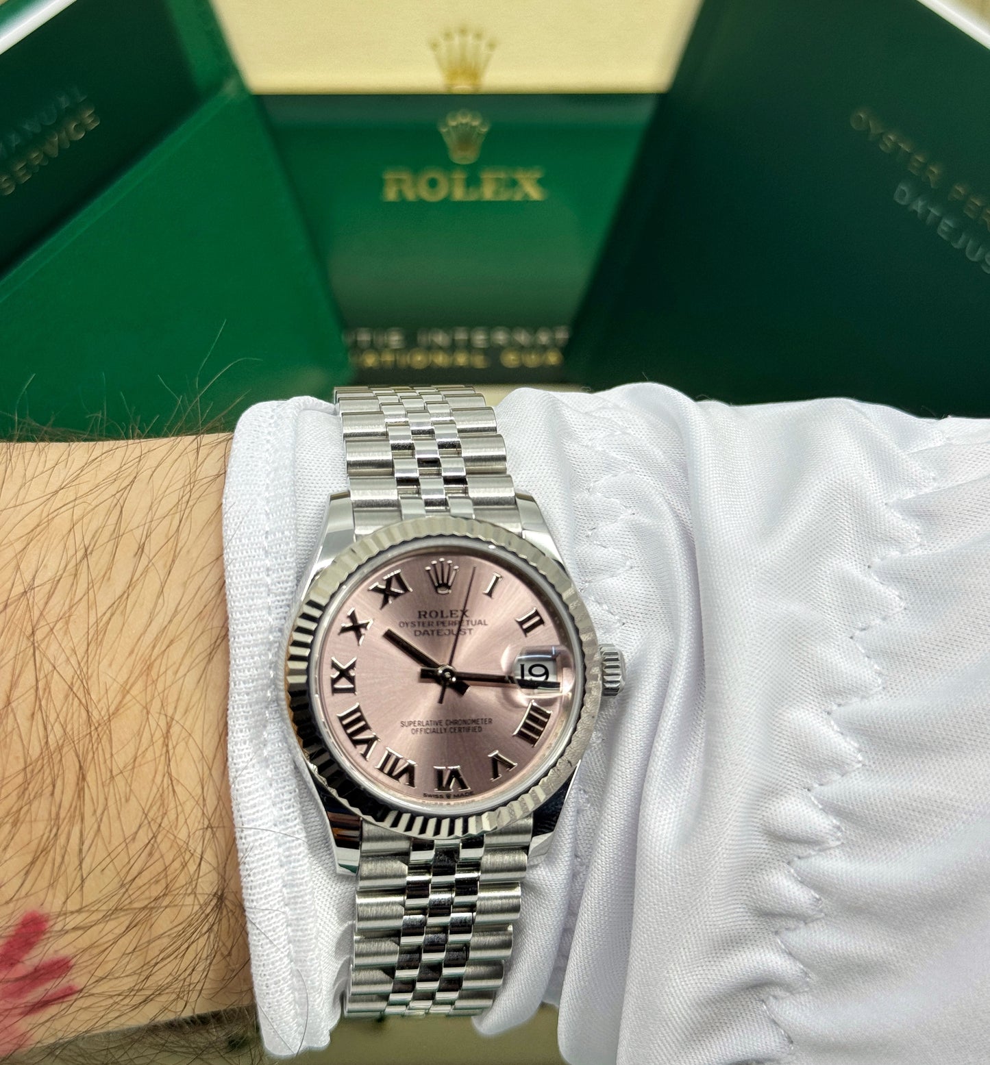 Rolex Datejust 31mm, Stainless Steel, Pink Roman, Jubilee, Ref# 278274-0020, dated 2025