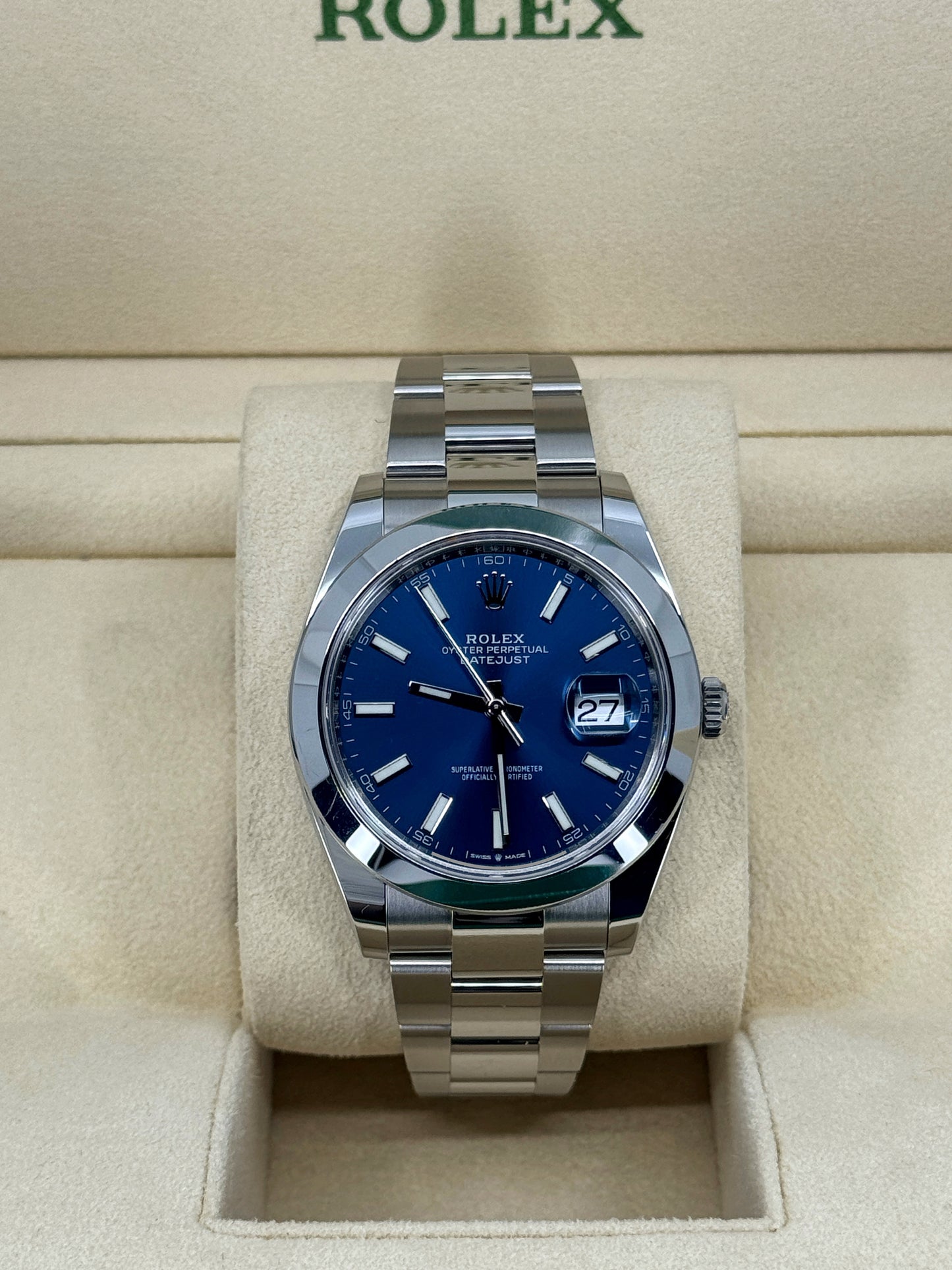 Pre-owned Rolex Datejust 41mm, Stainless Steel, Blue, Oyster, Ref# 126300-0001, dated 2024