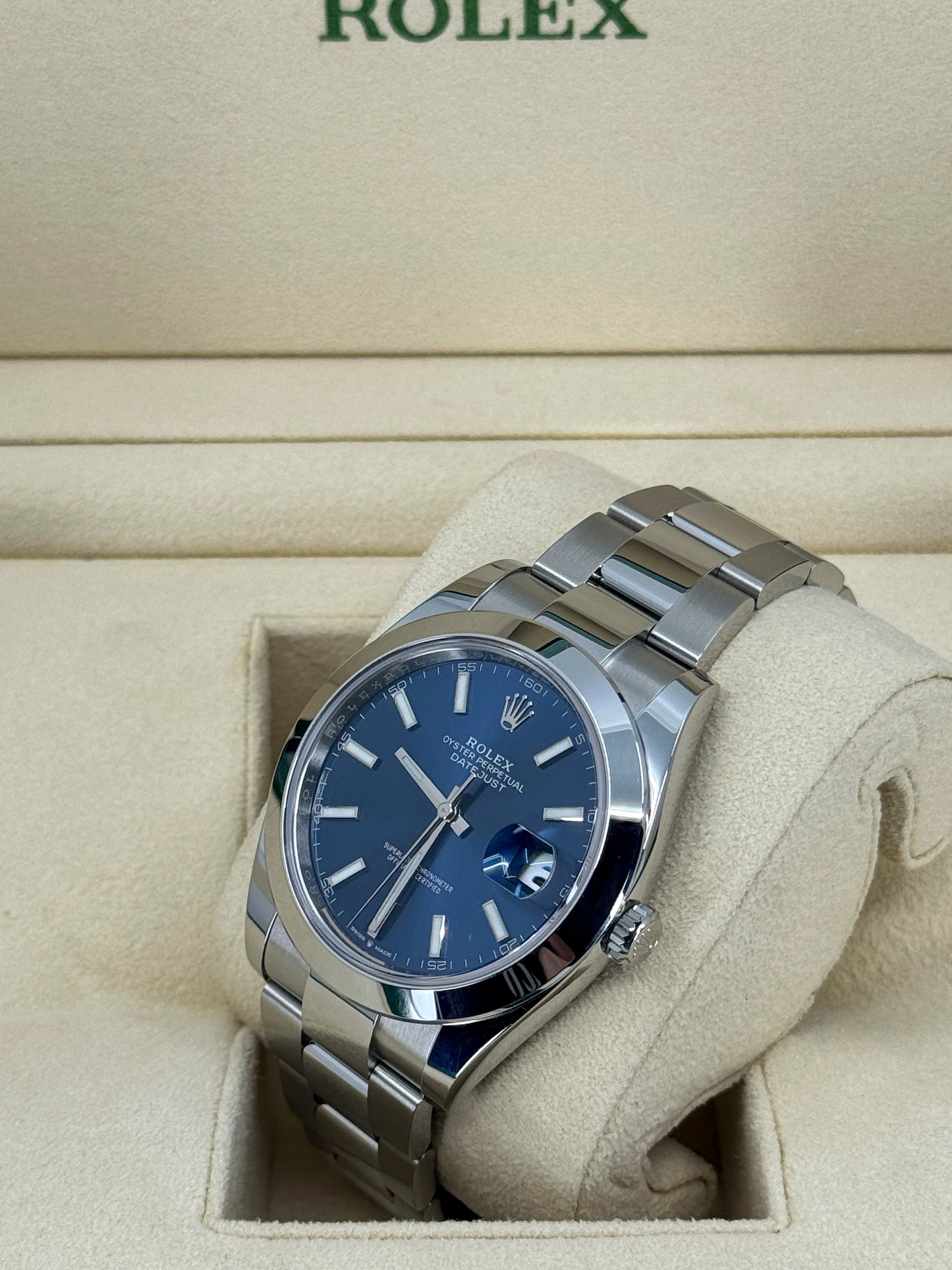 Pre-owned Rolex Datejust 41mm, Stainless Steel, Blue, Oyster, Ref# 126300-0001, dated 2024