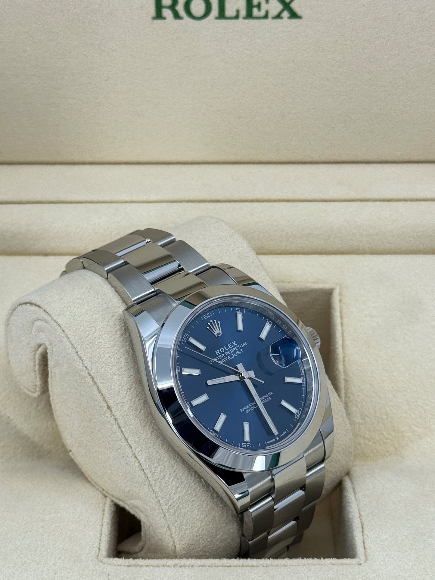 Pre-owned Rolex Datejust 41mm, Stainless Steel, Blue, Oyster, Ref# 126300-0001, dated 2024