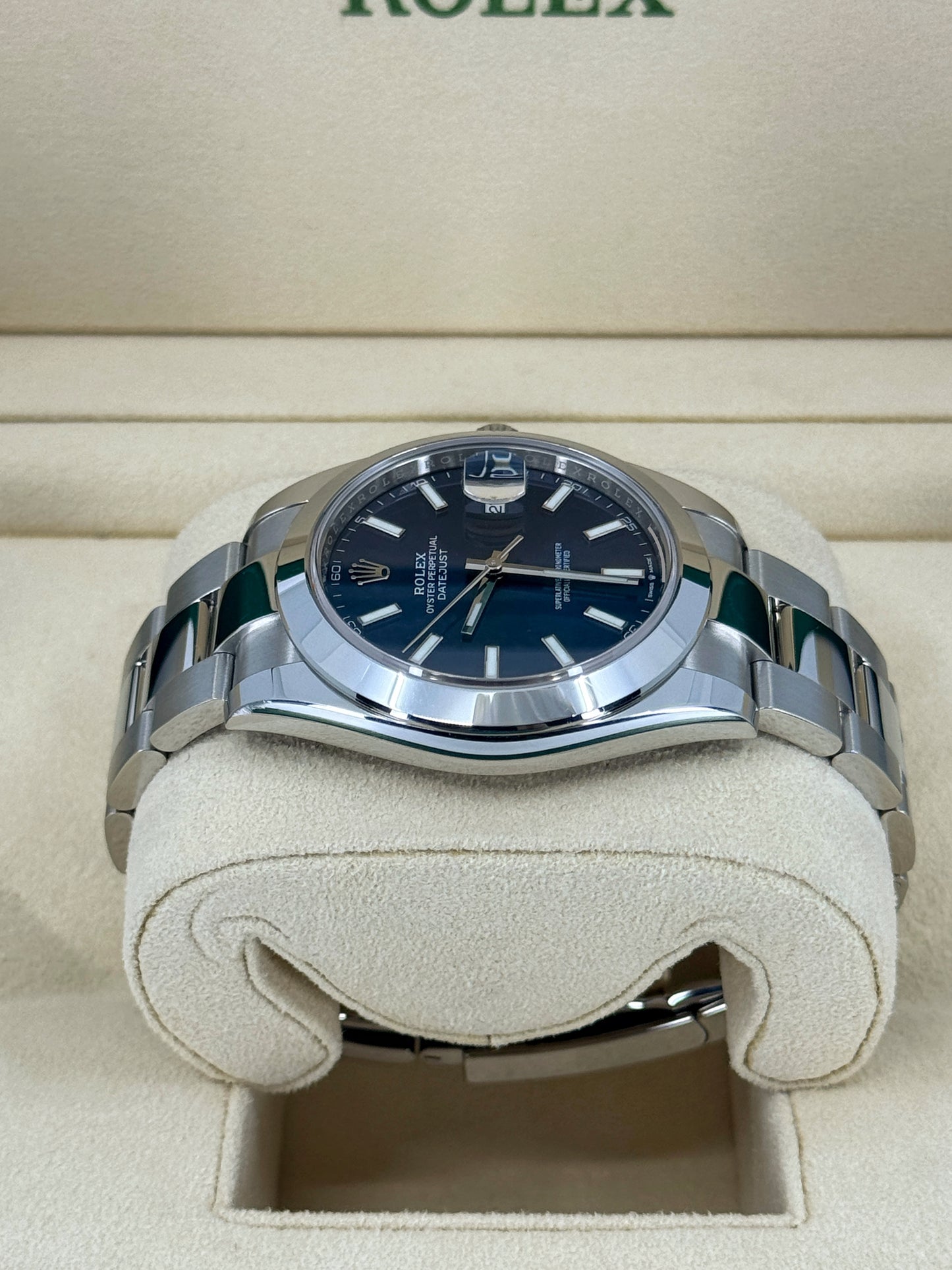 Pre-owned Rolex Datejust 41mm, Stainless Steel, Blue, Oyster, Ref# 126300-0001, dated 2024