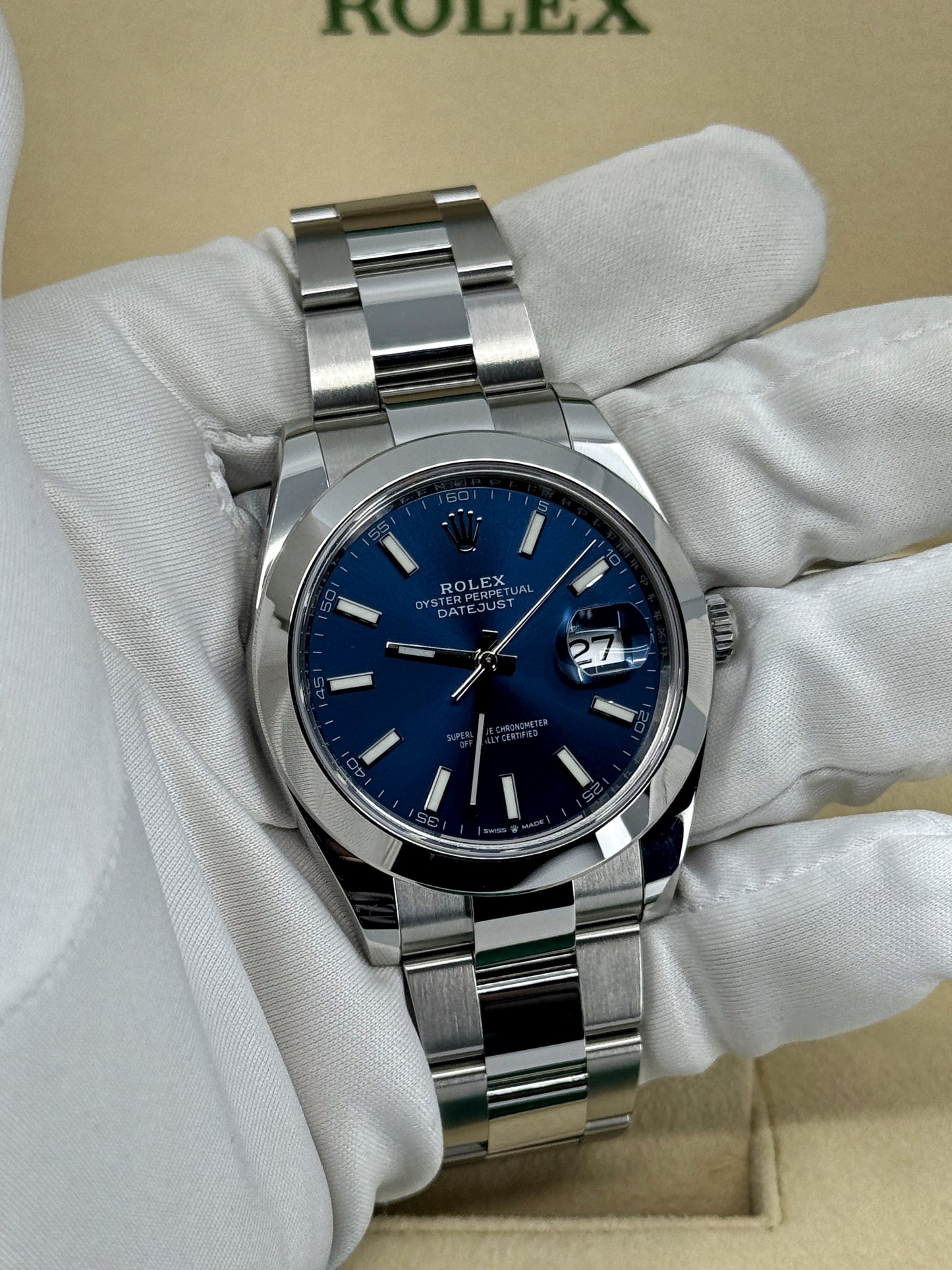 Pre-owned Rolex Datejust 41mm, Stainless Steel, Blue, Oyster, Ref# 126300-0001, dated 2024