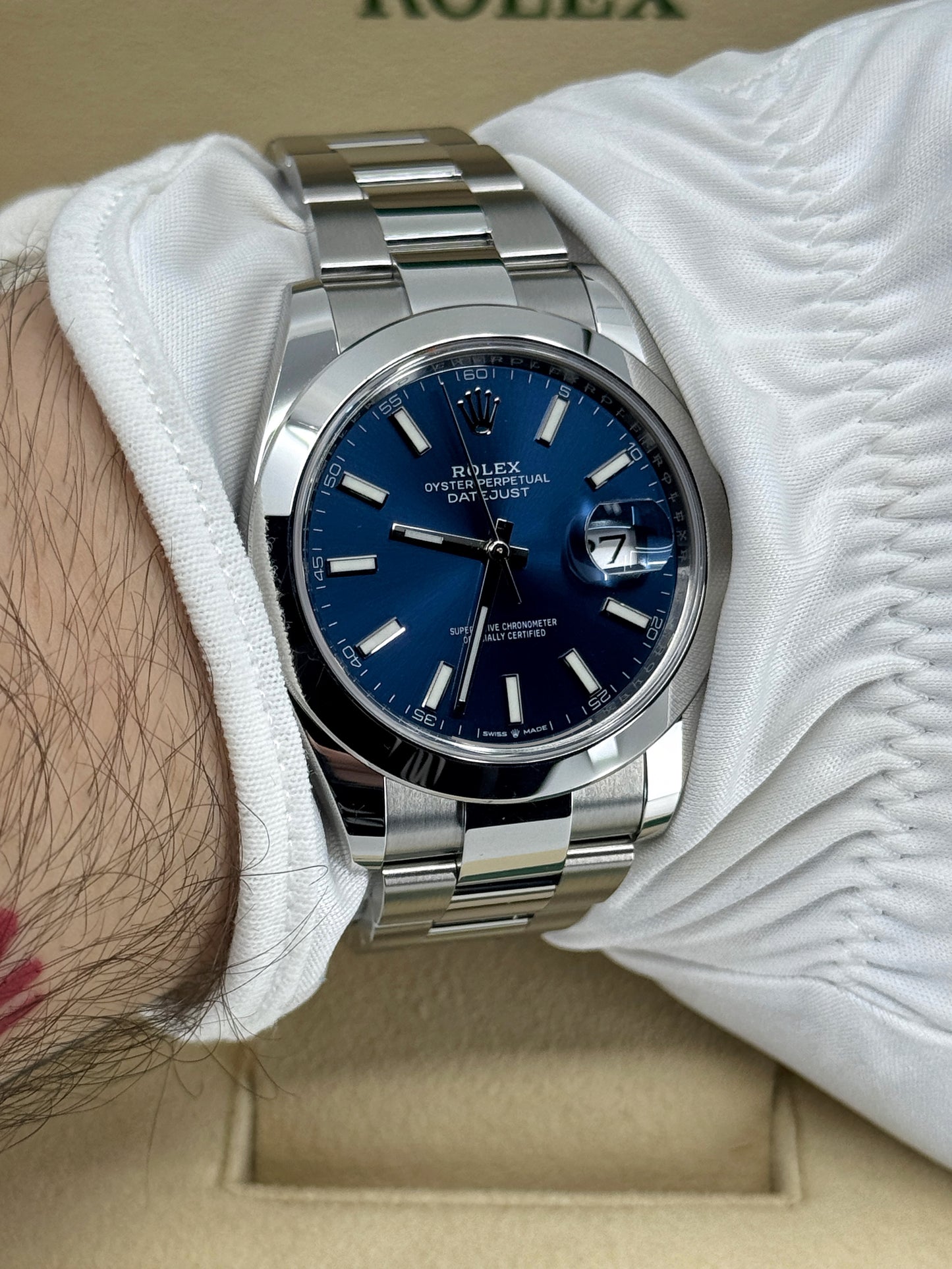 Pre-owned Rolex Datejust 41mm, Stainless Steel, Blue, Oyster, Ref# 126300-0001, dated 2024