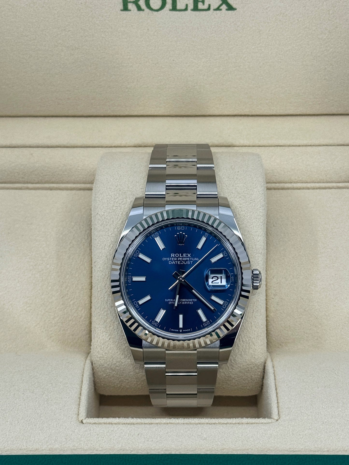 Pre-owned Rolex Datejust 41mm, Stainless Steel, Blue, Oyster, Ref# 126334-0001, dated 2024
