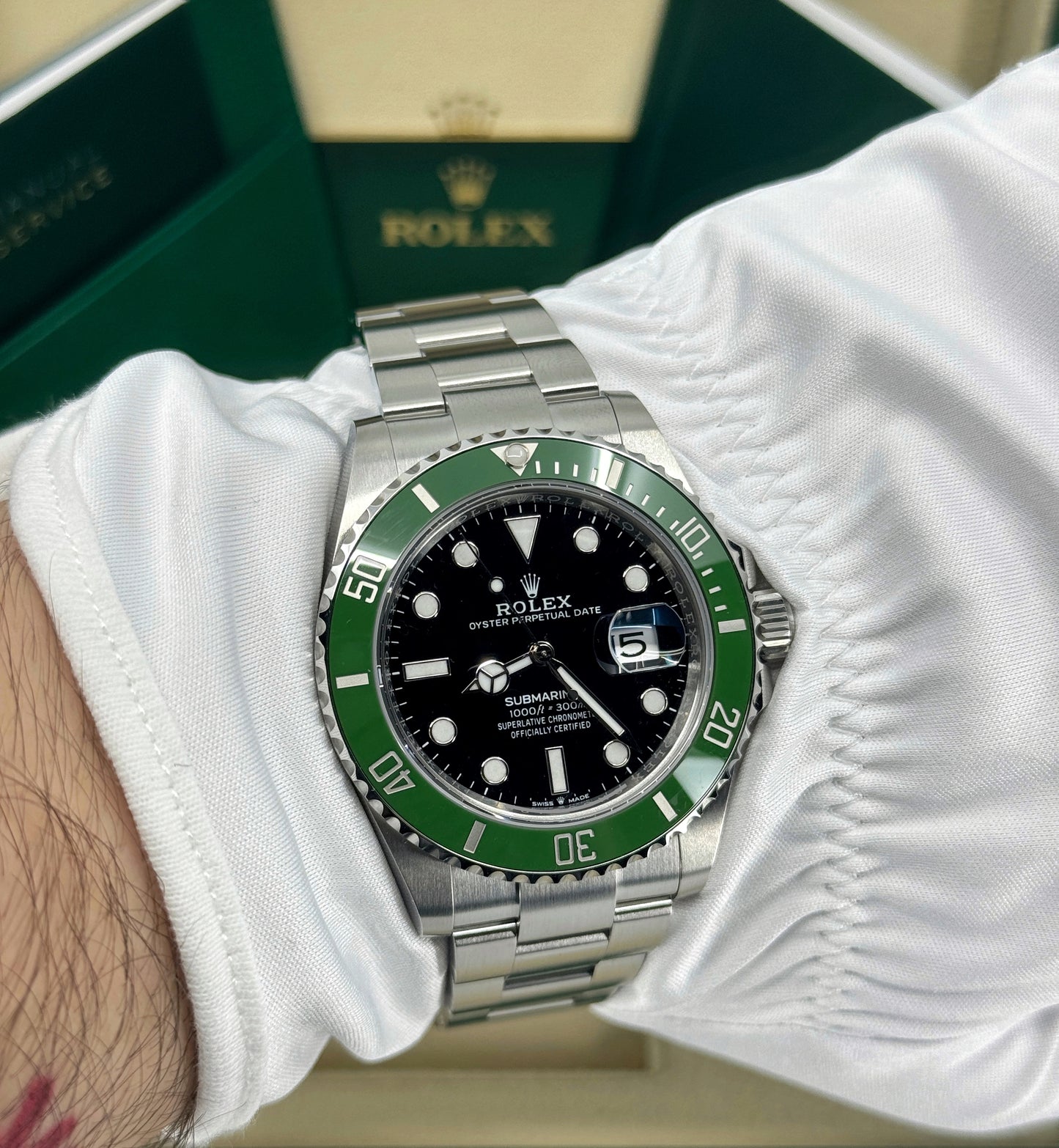 Rolex Submariner 41mm, Date, Stainless Steel, MKII, Kermit/Starbucks, Ref# 126610LV, dated 2025