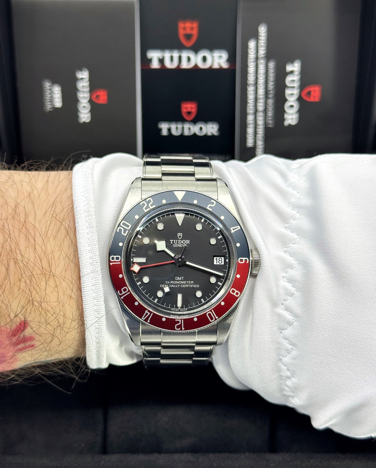 Pre-owned Tudor Black Bay GMT 41mm, Black, Ref# 79830RB-0001, dated 2025