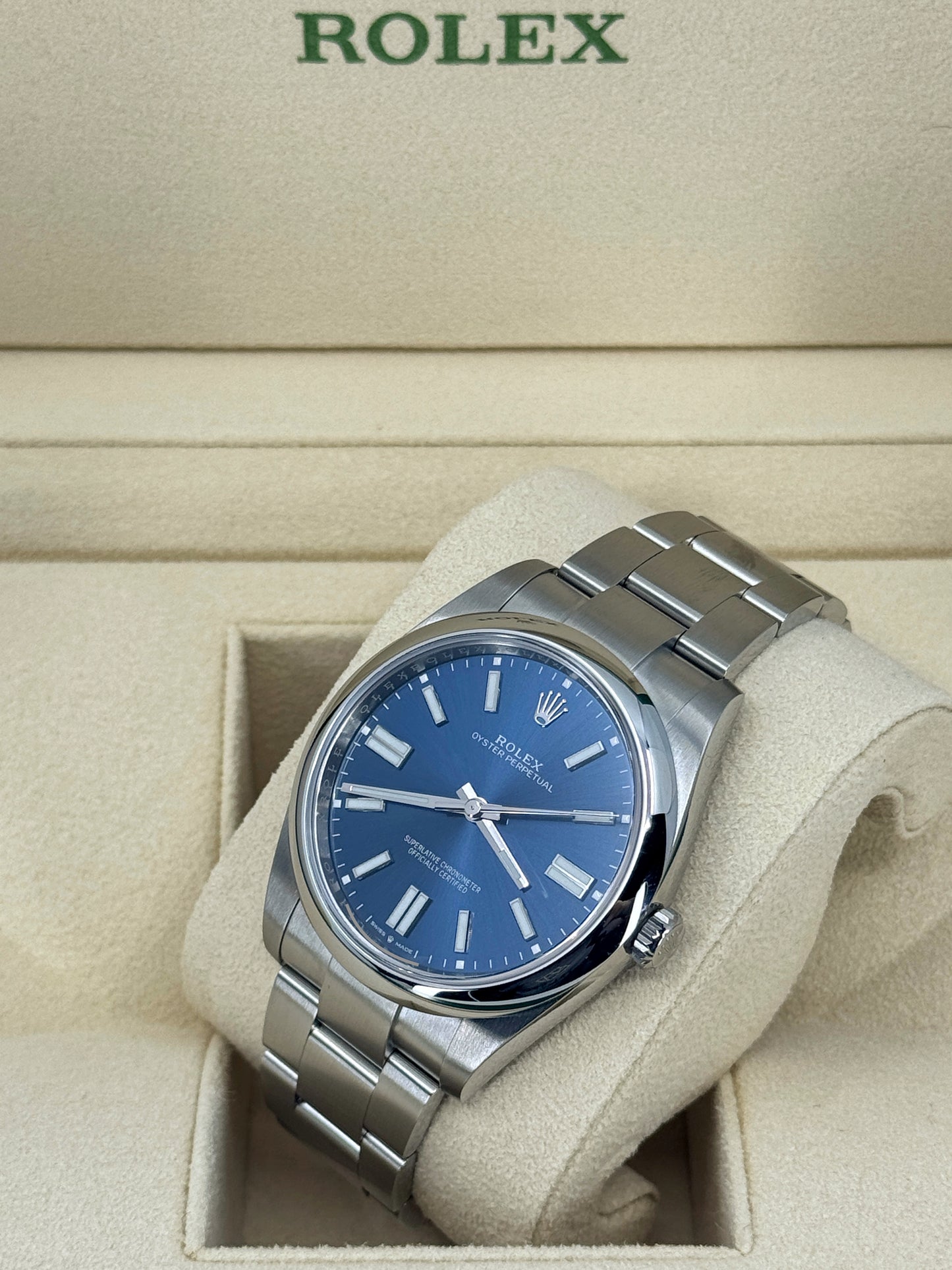 Pre-owned Rolex Oyster Perpetual 41mm, Stainless Steel, Blue, Ref# 124300-0003, dated 2024