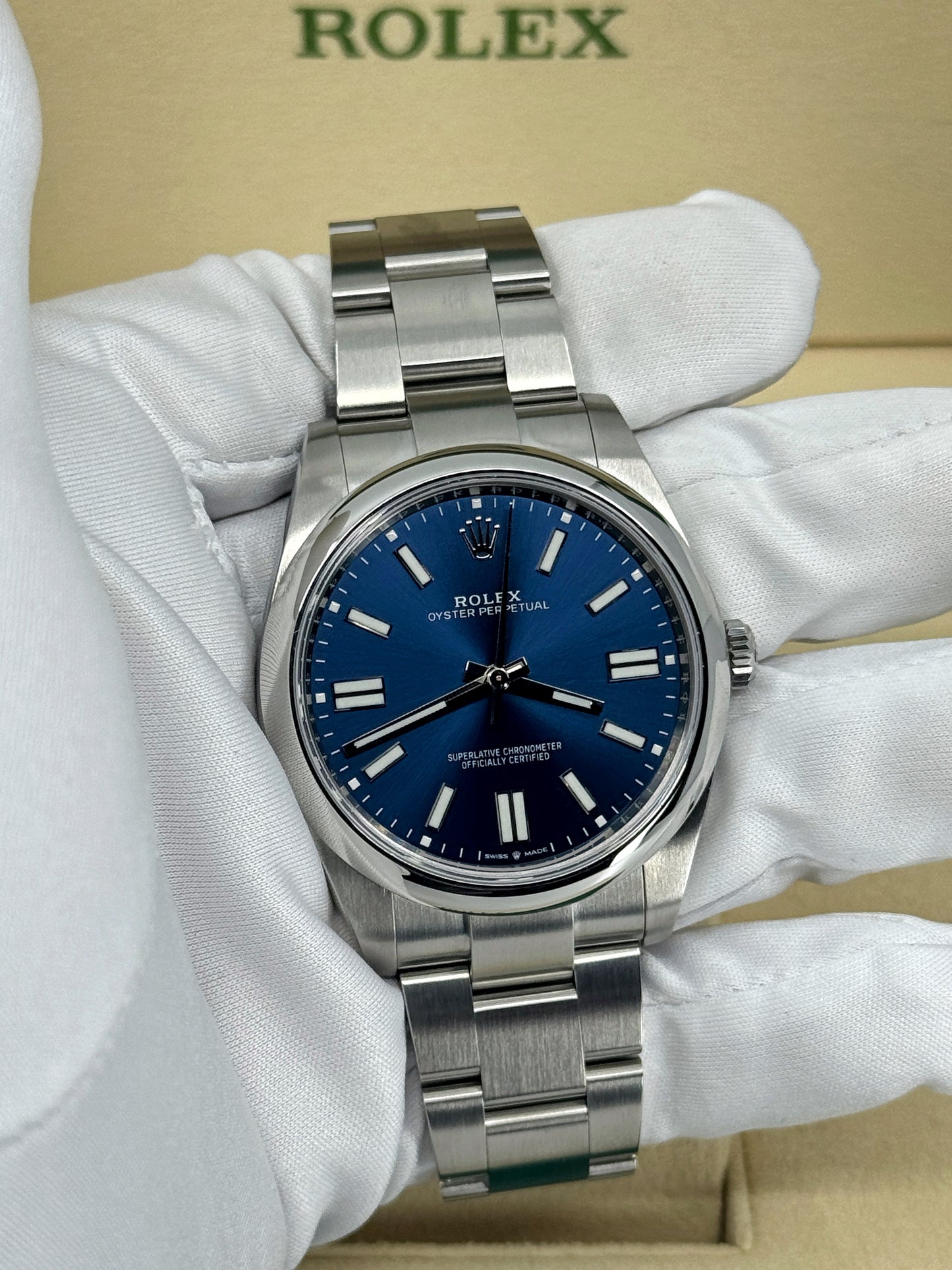 Pre-owned Rolex Oyster Perpetual 41mm, Stainless Steel, Blue, Ref# 124300-0003, dated 2024