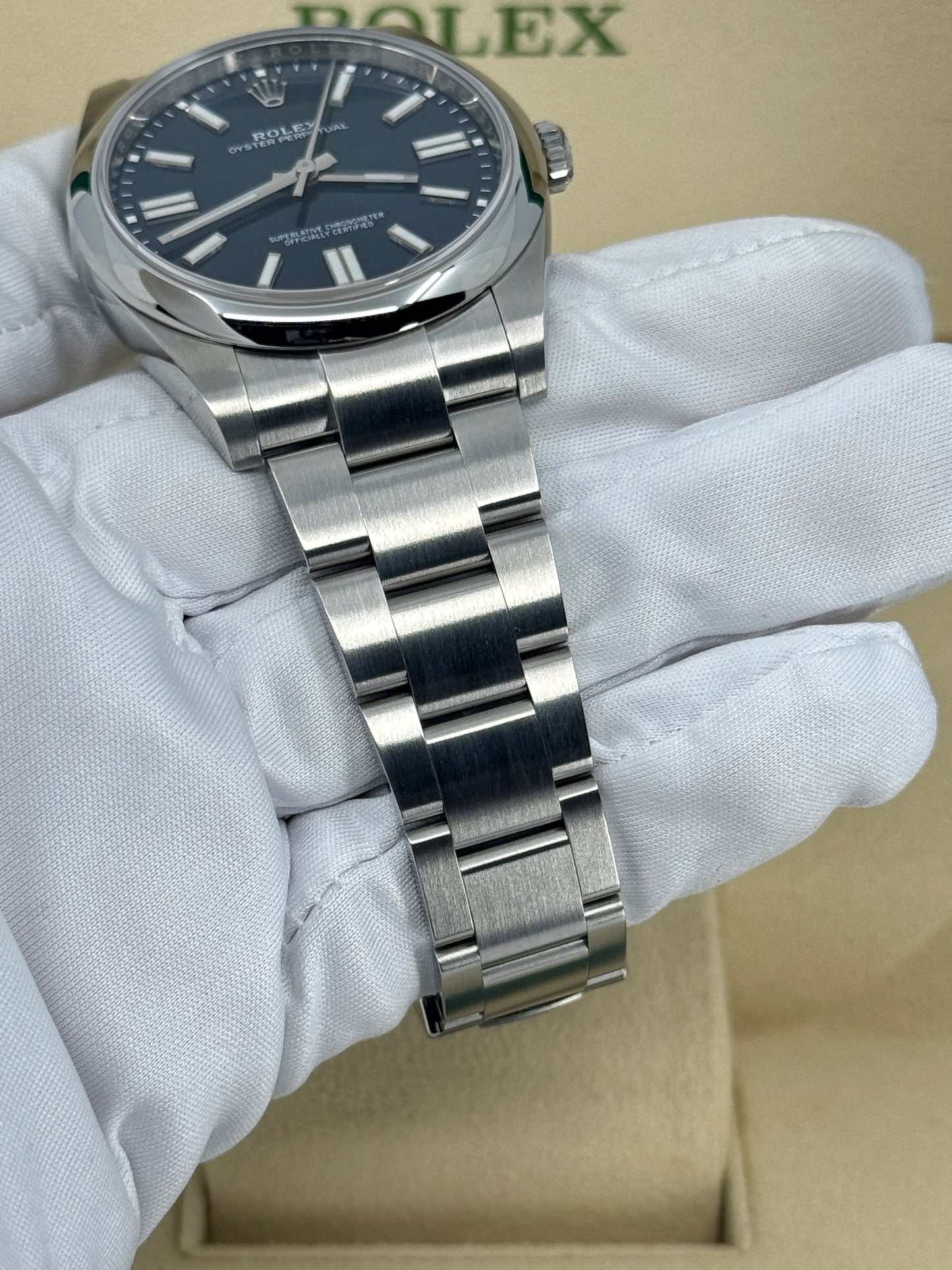 Pre-owned Rolex Oyster Perpetual 41mm, Stainless Steel, Blue, Ref# 124300-0003, dated 2024