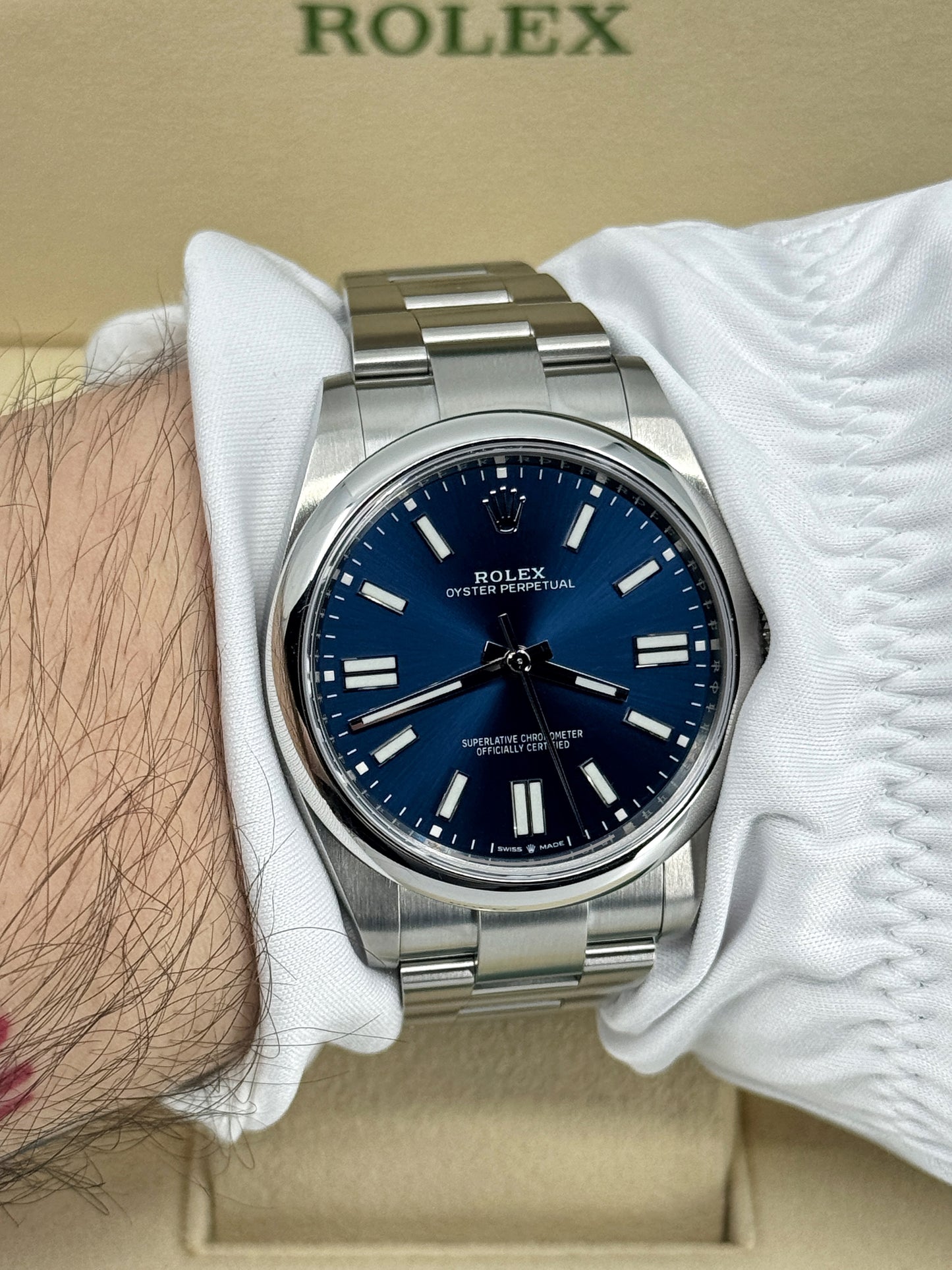 Pre-owned Rolex Oyster Perpetual 41mm, Stainless Steel, Blue, Ref# 124300-0003, dated 2024