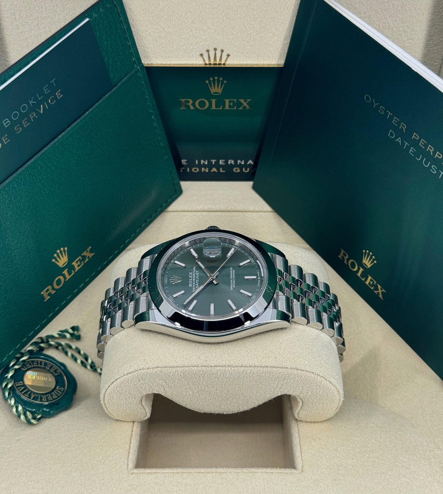 Rolex Datejust 41mm, Stainless Steel, Green, Jubilee, Ref# 126300-0020, dated 2025