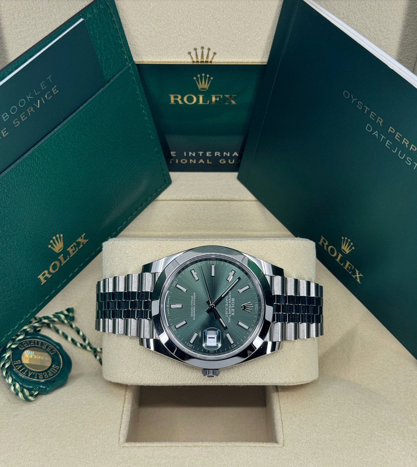 Rolex Datejust 41mm, Stainless Steel, Green, Jubilee, Ref# 126300-0020, dated 2025