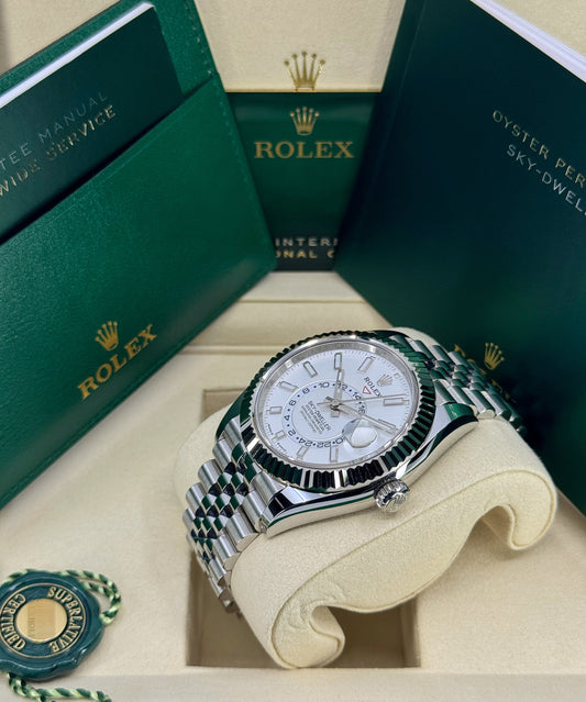 Rolex Sky-Dweller 42mm, 18k WG & Stainless Steel, White, Jubilee, Ref# 336934-0004, dated 2026
