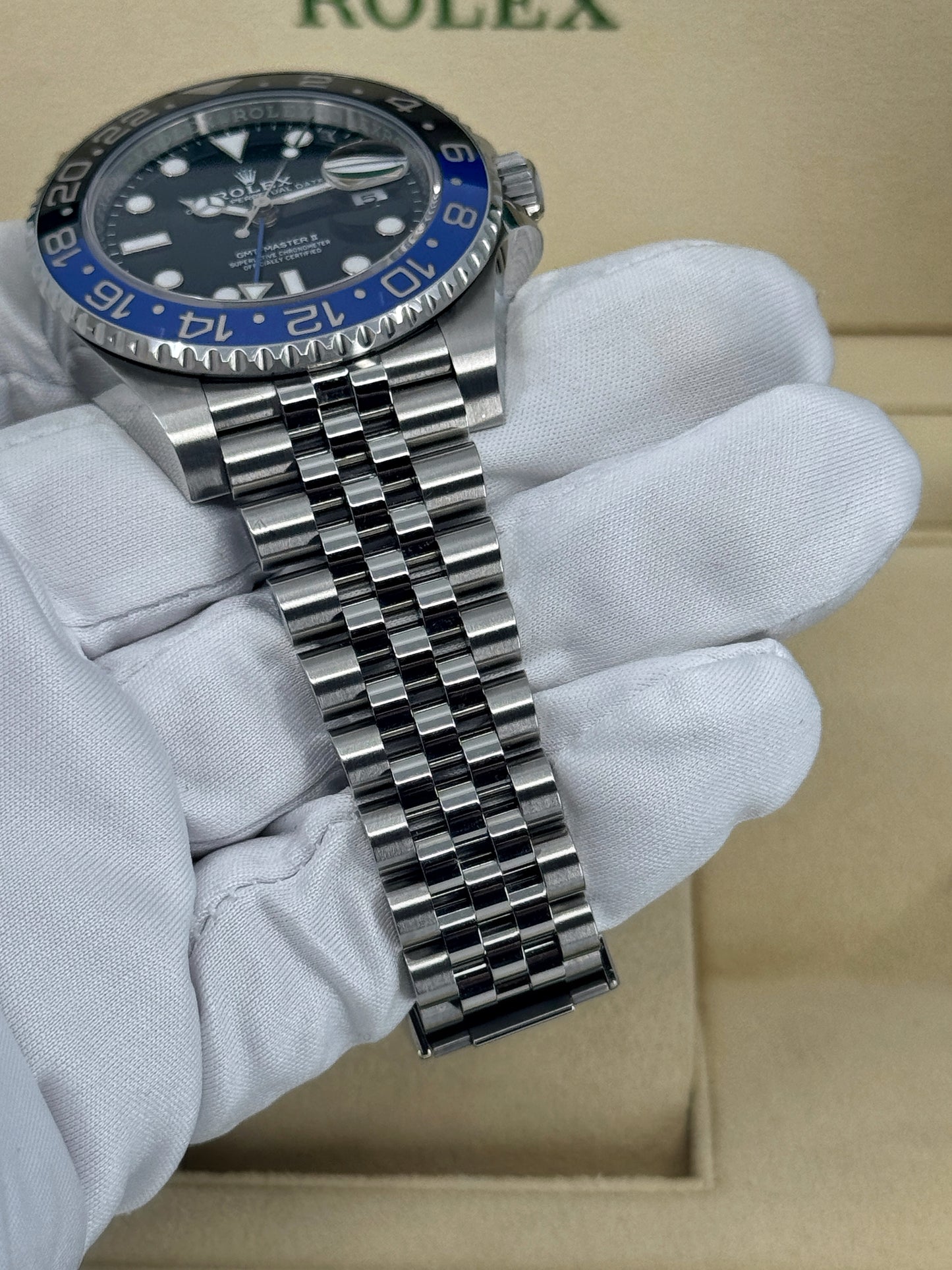 Pre-owned Rolex GMT-Master II 40mm, Stainless Steel, Batman, Jubilee, Ref# 126710BLNR-0002, dated 2024