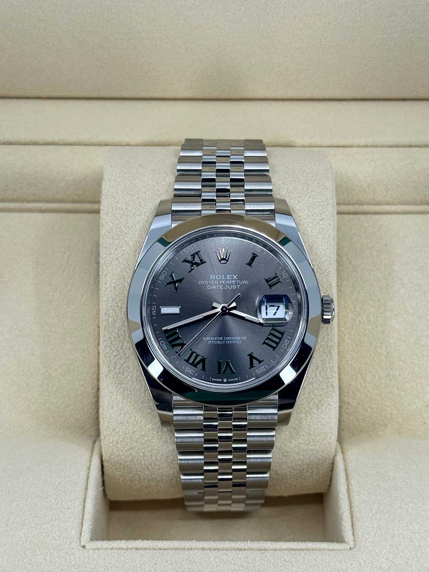 Pre-owned Rolex Datejust 41mm, Stainless Steel, Wimbledon, Slate, Jubilee, Ref# 126300-0014, dated 2024