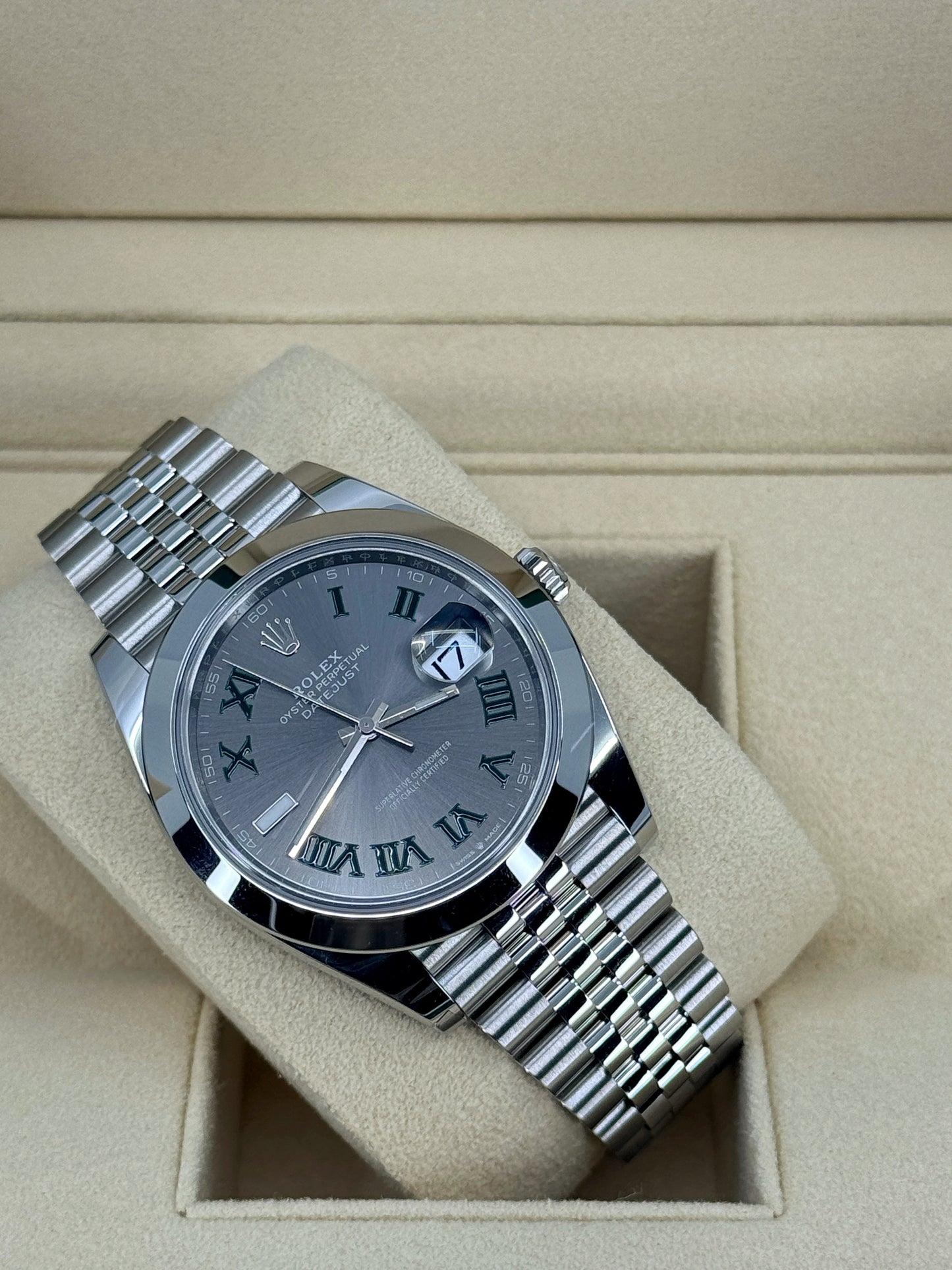 Pre-owned Rolex Datejust 41mm, Stainless Steel, Wimbledon, Slate, Jubilee, Ref# 126300-0014, dated 2024