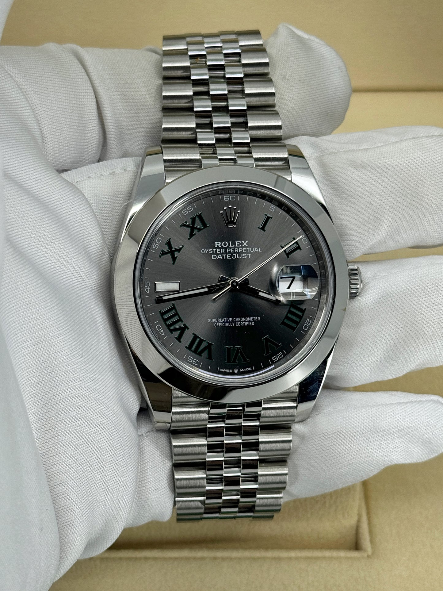 Pre-owned Rolex Datejust 41mm, Stainless Steel, Wimbledon, Slate, Jubilee, Ref# 126300-0014, dated 2024