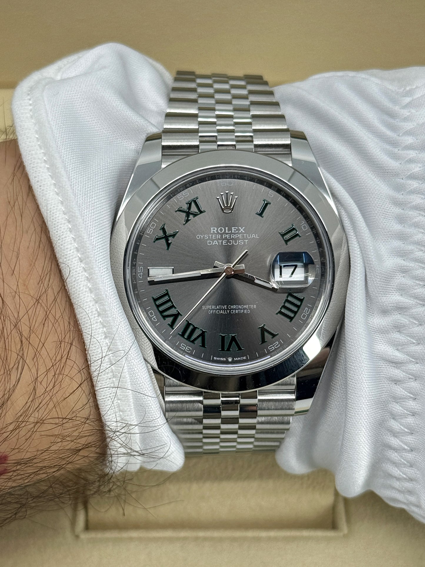 Pre-owned Rolex Datejust 41mm, Stainless Steel, Wimbledon, Slate, Jubilee, Ref# 126300-0014, dated 2024