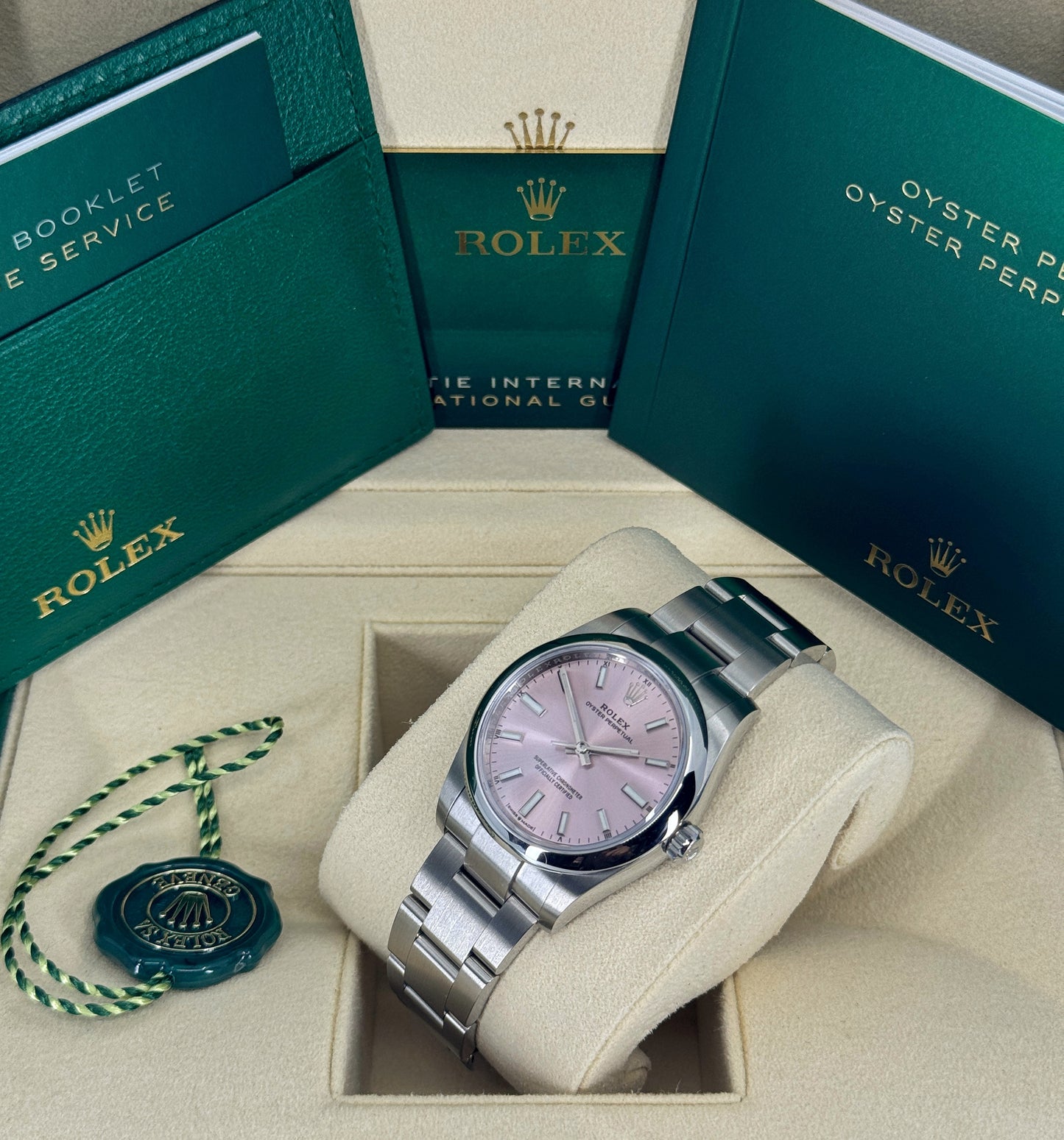 Rolex Oyster Perpetual 34mm, Stainless Steel, Pink, Ref# 124200-0004, dated 2025