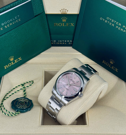 Rolex Oyster Perpetual 34mm, Stainless Steel, Pink, Ref# 124200-0004, dated 2025