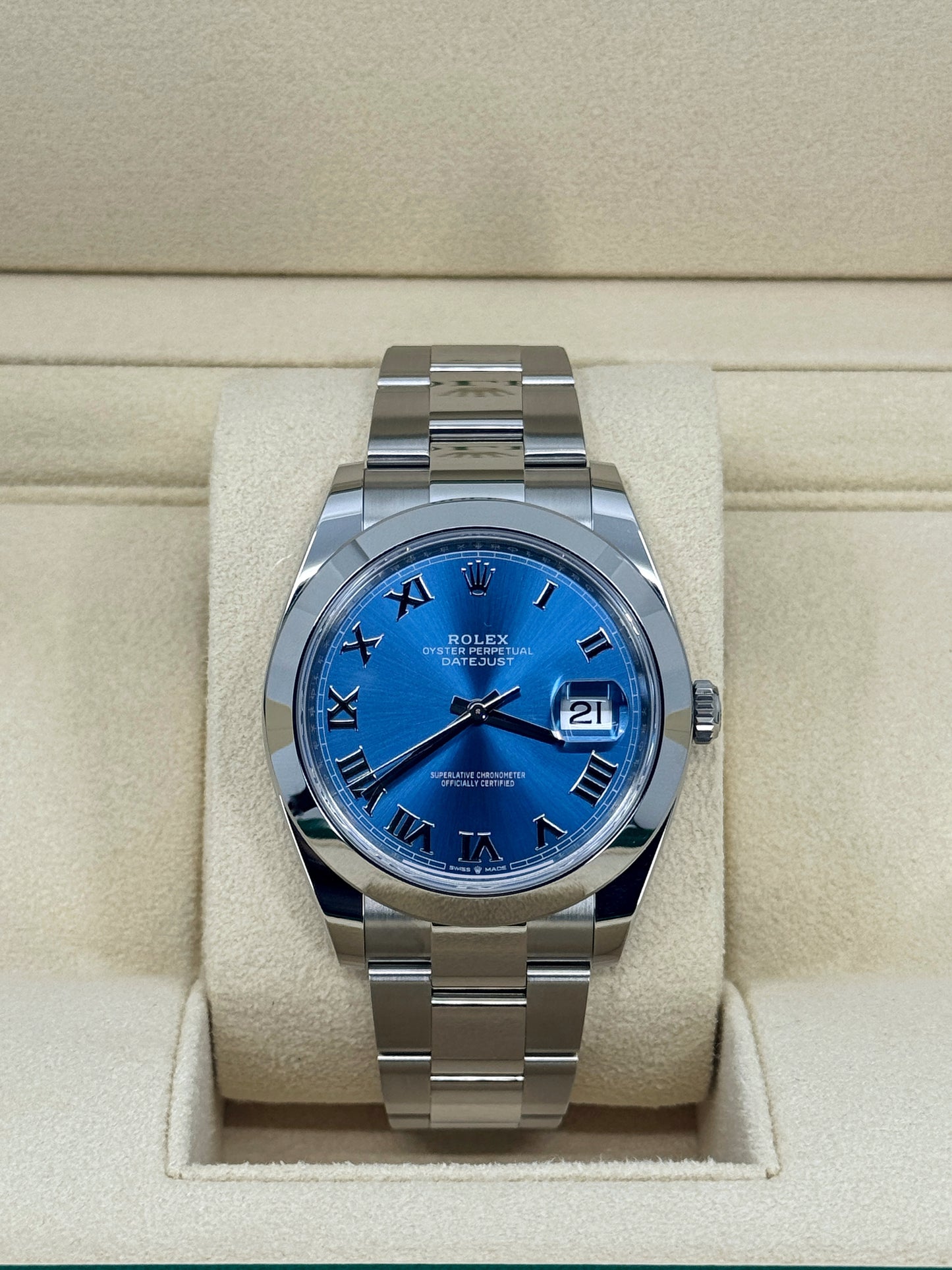 Pre-owned Rolex Datejust 41mm, Stainless Steel, Blue Roman, Oyster, Ref# 126300-0017, dated 2024