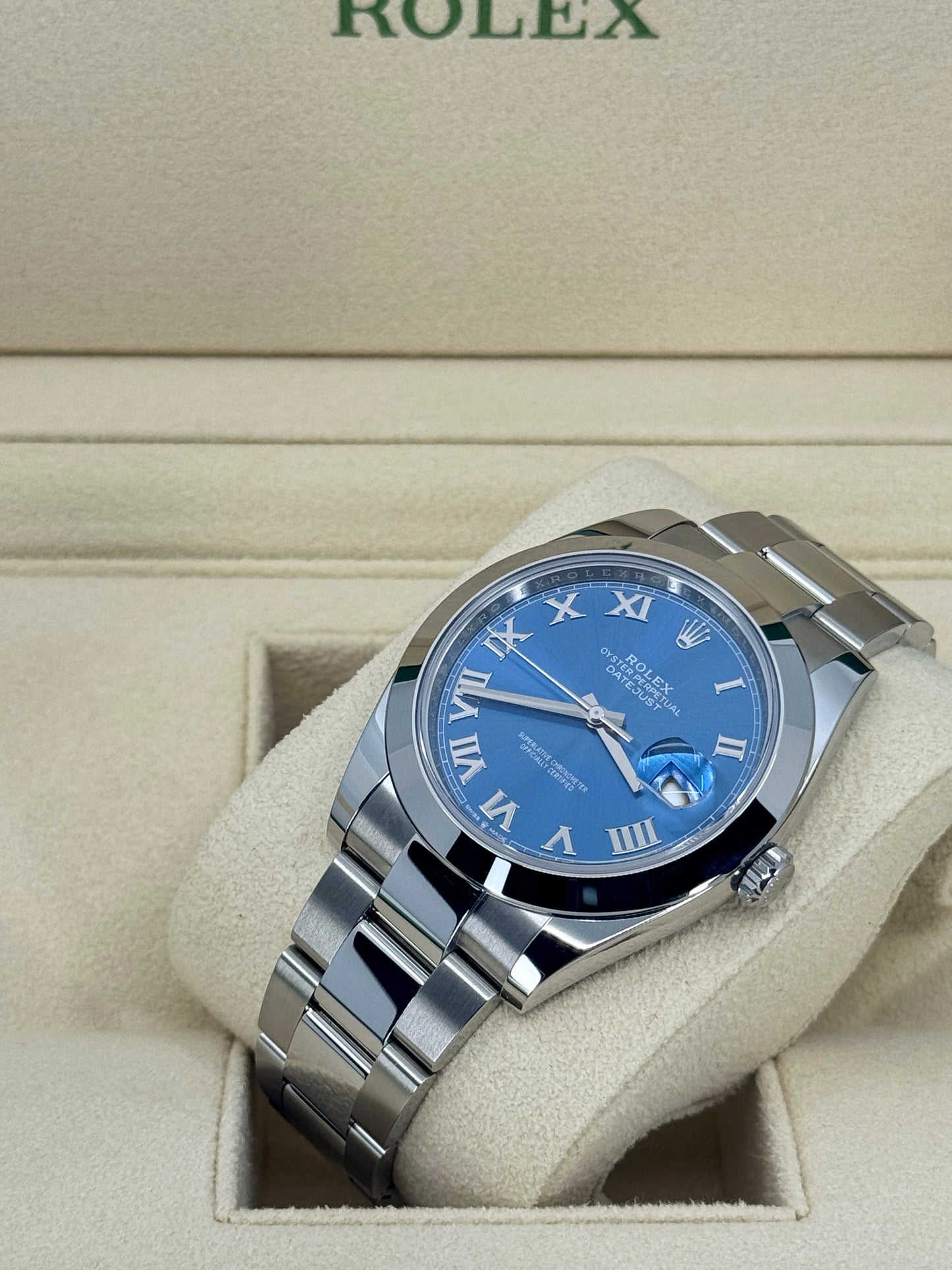 Pre-owned Rolex Datejust 41mm, Stainless Steel, Blue Roman, Oyster, Ref# 126300-0017, dated 2024