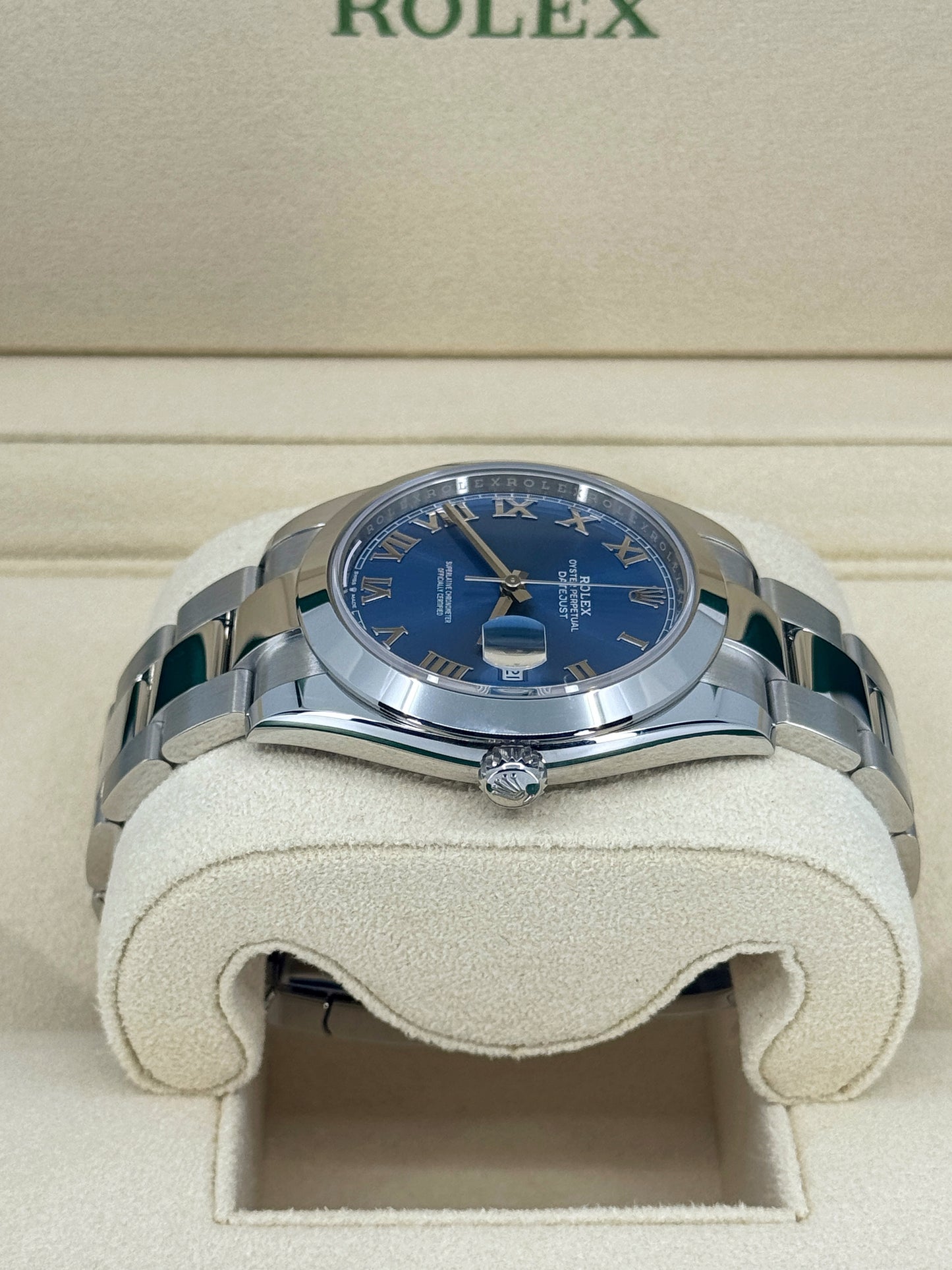 Pre-owned Rolex Datejust 41mm, Stainless Steel, Blue Roman, Oyster, Ref# 126300-0017, dated 2024