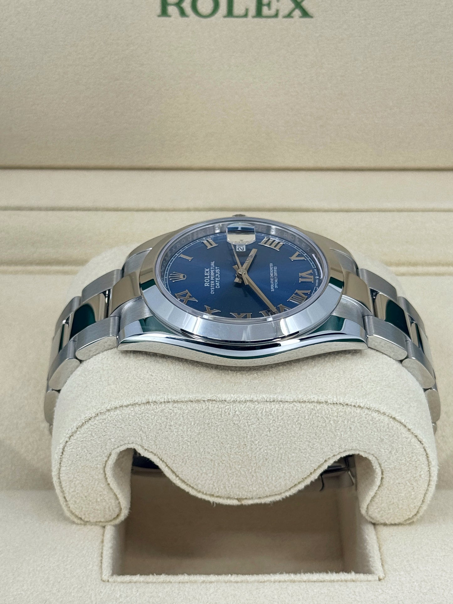Pre-owned Rolex Datejust 41mm, Stainless Steel, Blue Roman, Oyster, Ref# 126300-0017, dated 2024
