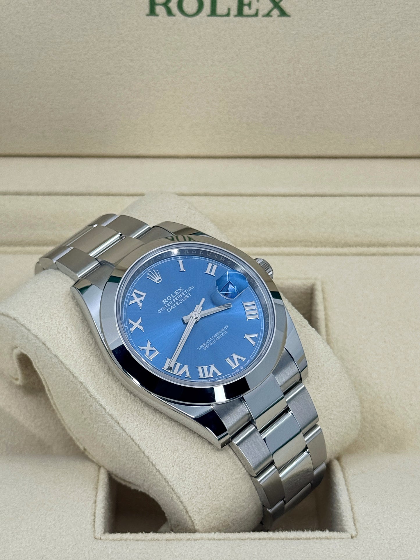 Pre-owned Rolex Datejust 41mm, Stainless Steel, Blue Roman, Oyster, Ref# 126300-0017, dated 2024