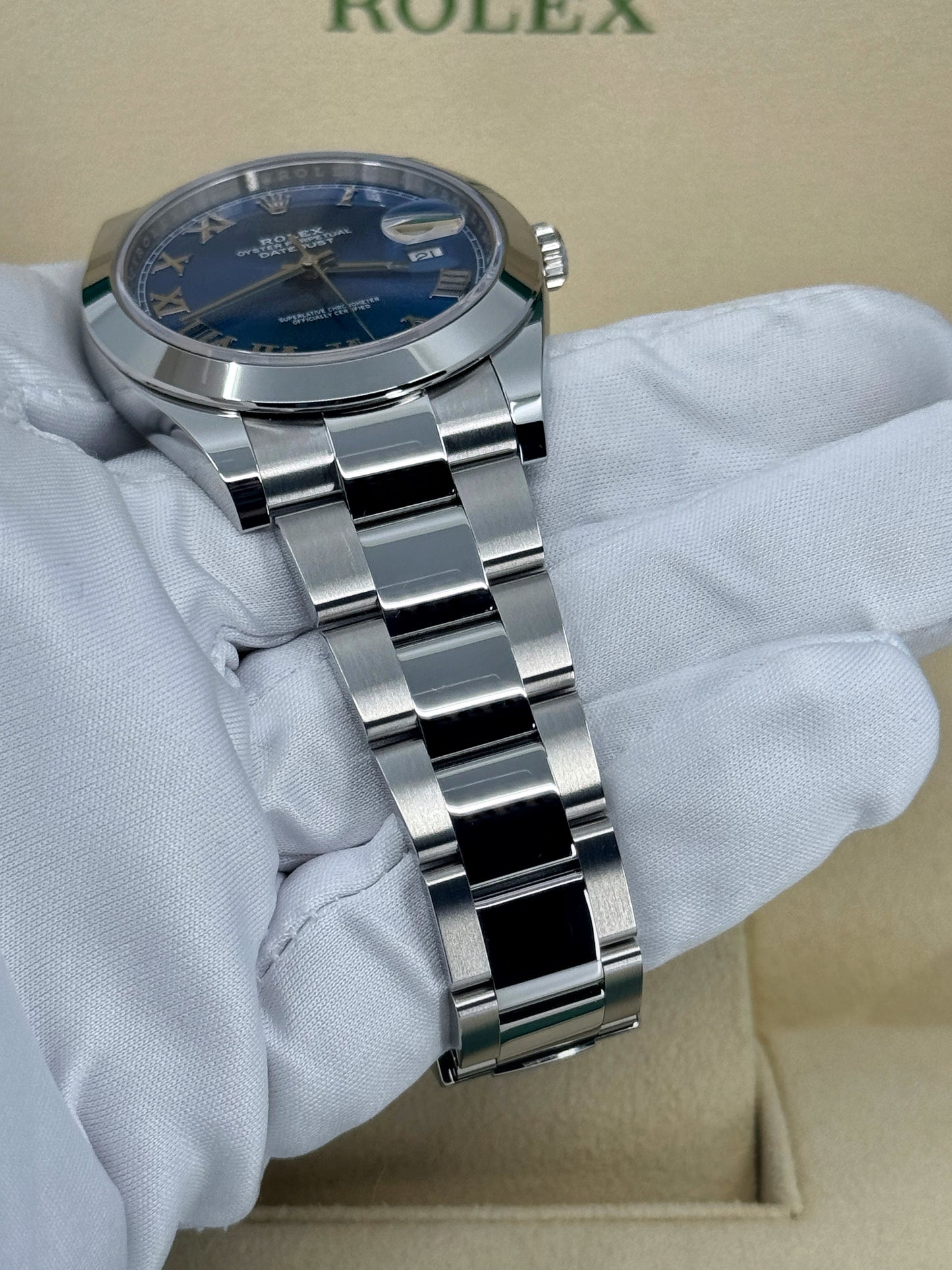 Pre-owned Rolex Datejust 41mm, Stainless Steel, Blue Roman, Oyster, Ref# 126300-0017, dated 2024